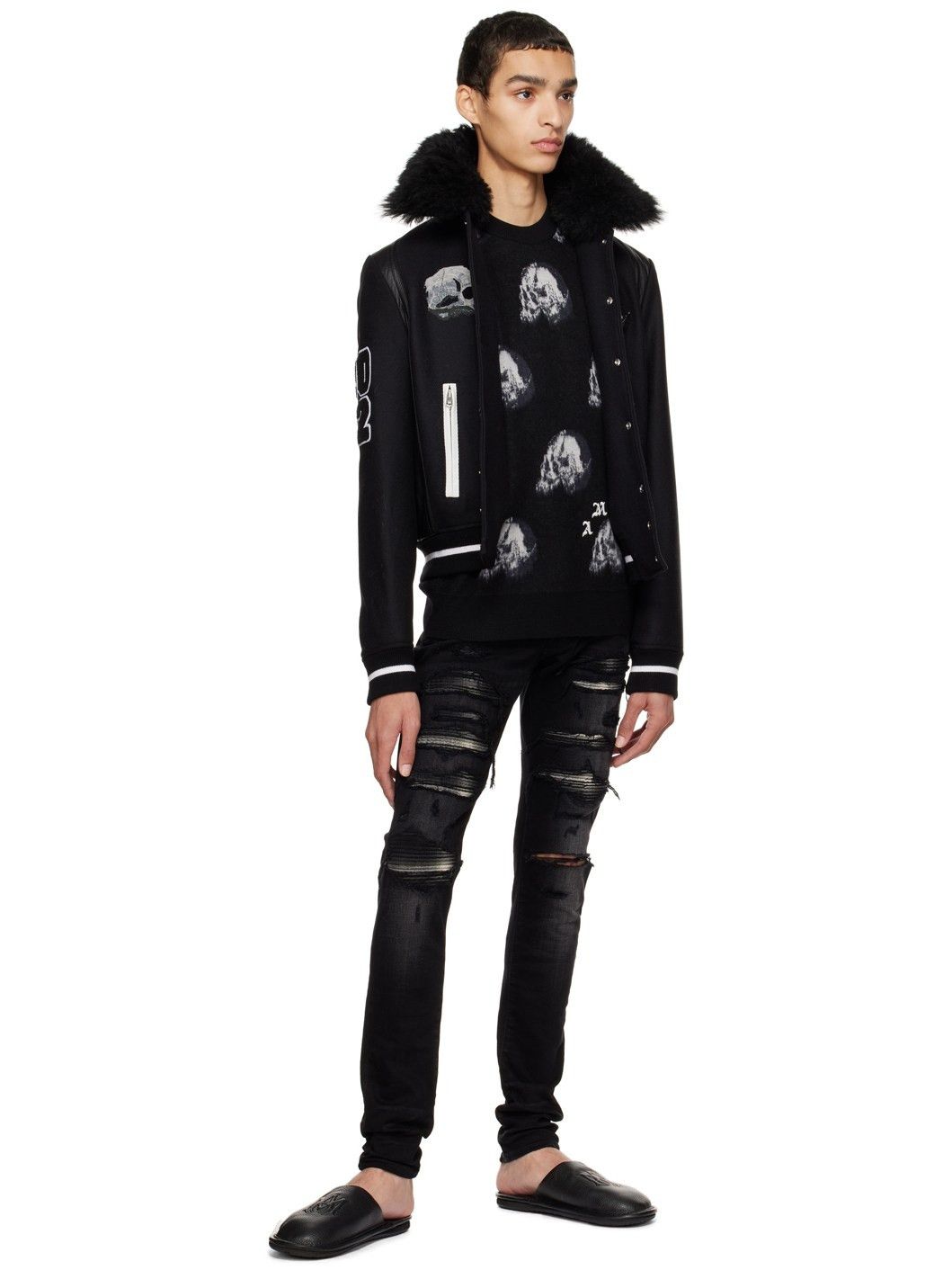 Amiri × Wes Lang o1w1db10125 Skull Sweater in Black/White Size US XL / EU 56 / 4 - 5 Thumbnail