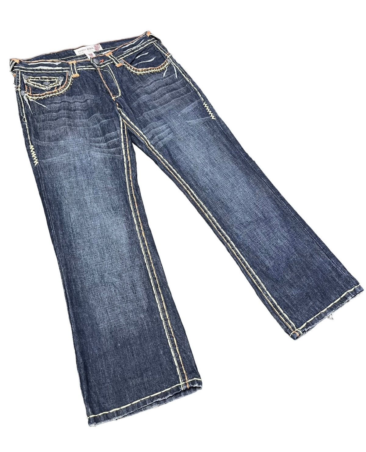 Vintage LAGUNA BEACH Big Stitch Gemstone Studded Skull Button Denim Size US 35 - 6 Thumbnail