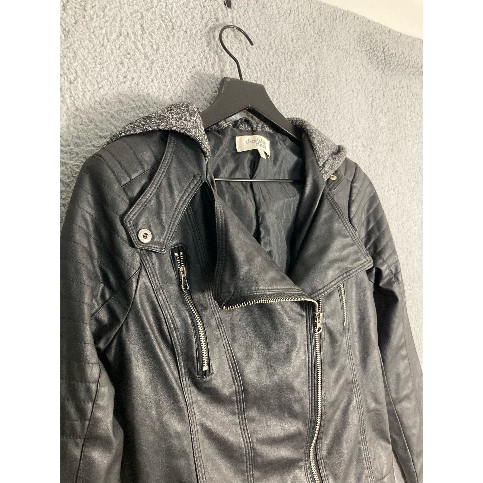 Other Charlotte Russe Women s Black Faux Leather Moto Jacket M Grailed