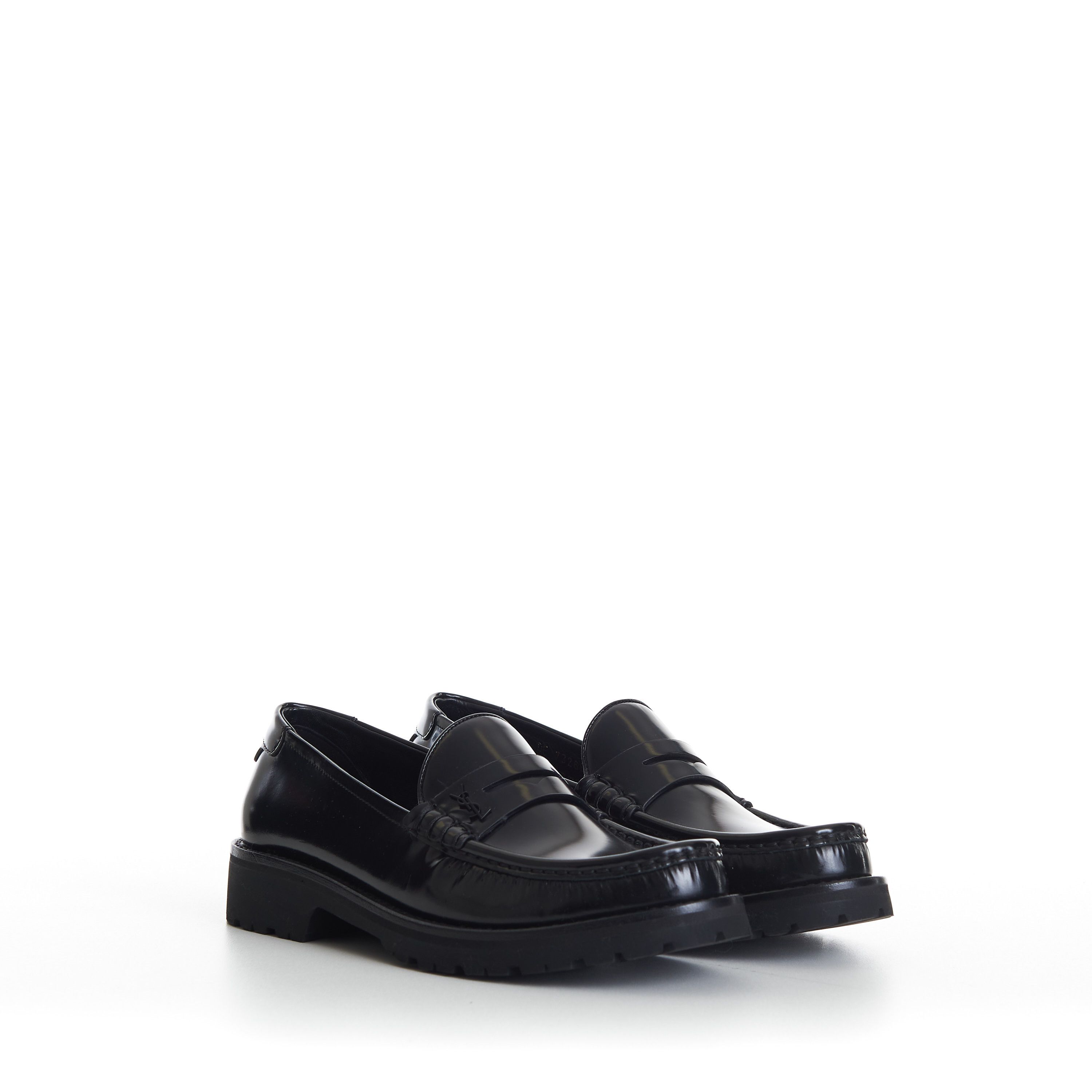 Saint Laurent Paris Black Penny Loafers - Chunky Sole, Glazed Leather, YSL Size US 11 / EU 44 - 2 Thumbnail