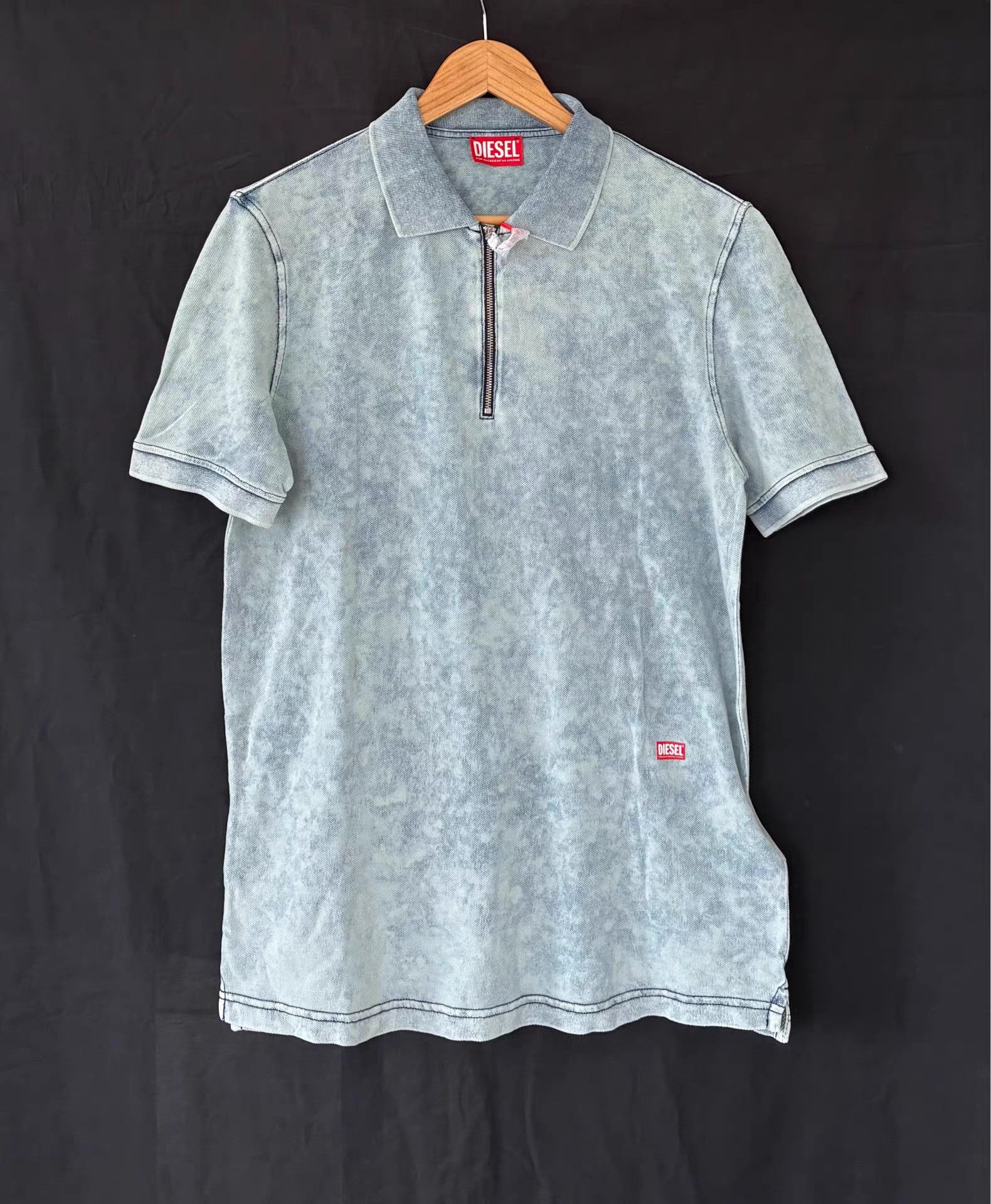Diesel Diesel Men's Washed Denim Tone Polo Shirt Ｑ21 Size US M / EU 48-50 / 2 - 1 Thumbnail