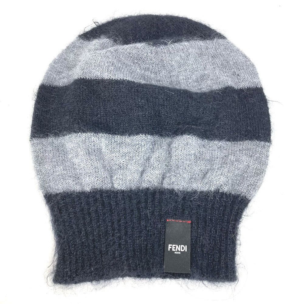 Fendi Fendi Fxq107 Beanie Chapeau Knitted Hat Knit Cap Border Men Black Size ONE SIZE - 1 Thumbnail
