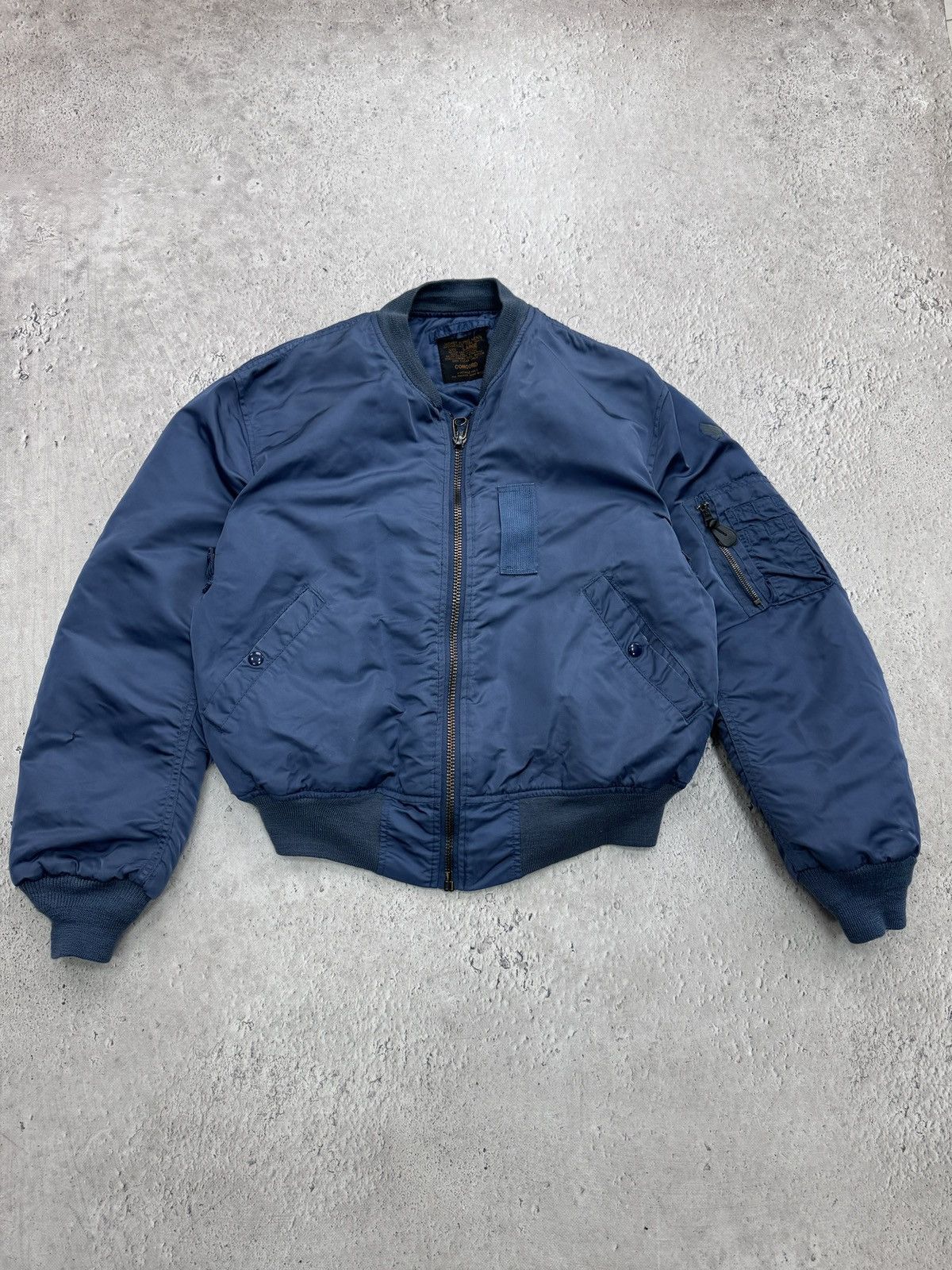 Vintage 90s Navy MA-1 USAF Flight Nylon Boxy Bomber Jacket