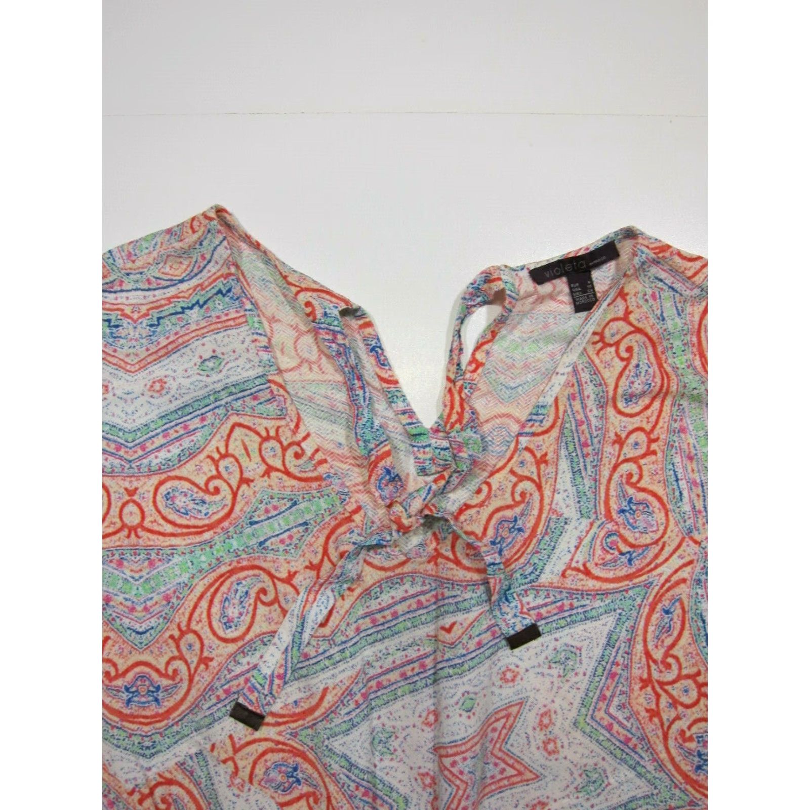 Vintage Violeta Mango 100% Rayon Red Green Paisley Tunic Sheath Shift Sun Dress Women 10 Size L / US 10 / IT 46 - 5 Thumbnail