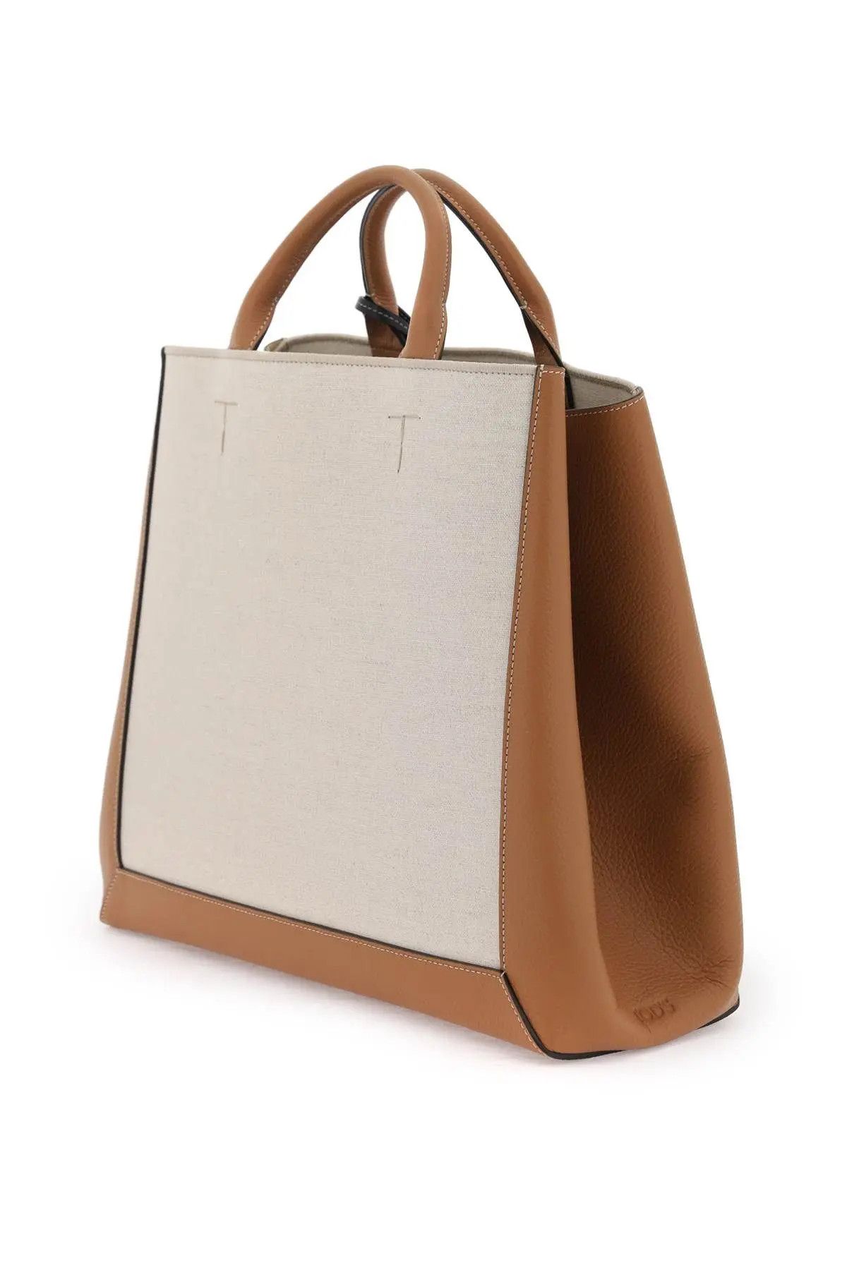 image of Tods O1S22I1N1223 Leather Tote Bag In Beige Brown, Women's