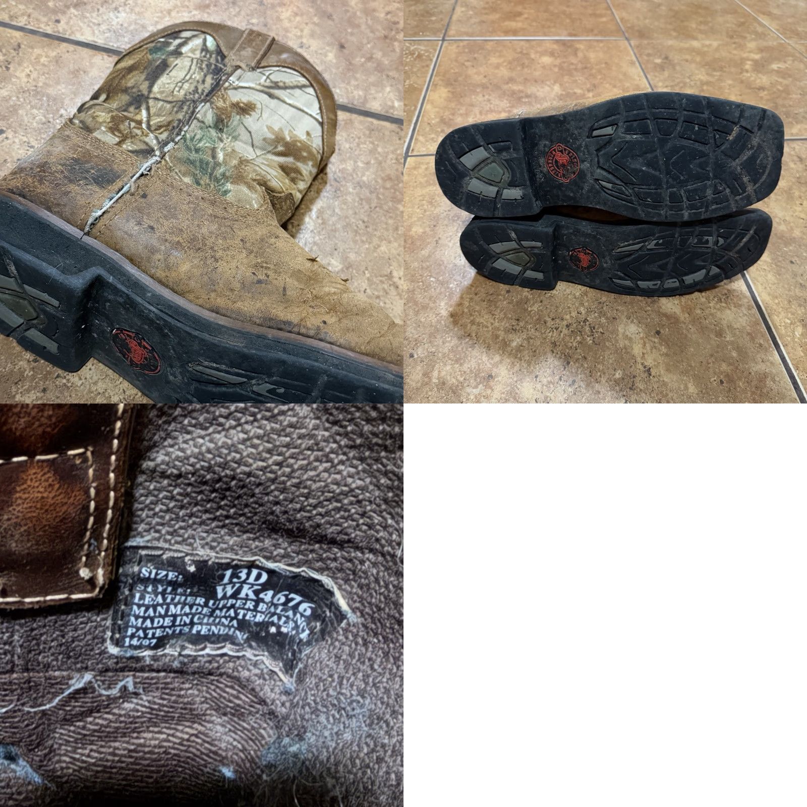 Justin Boots Justin WK4676 Camo Boots Brown Leather Sq Toe Waterproof Work Western Mens 13 D Size US 13 / EU 46 - 8 Thumbnail