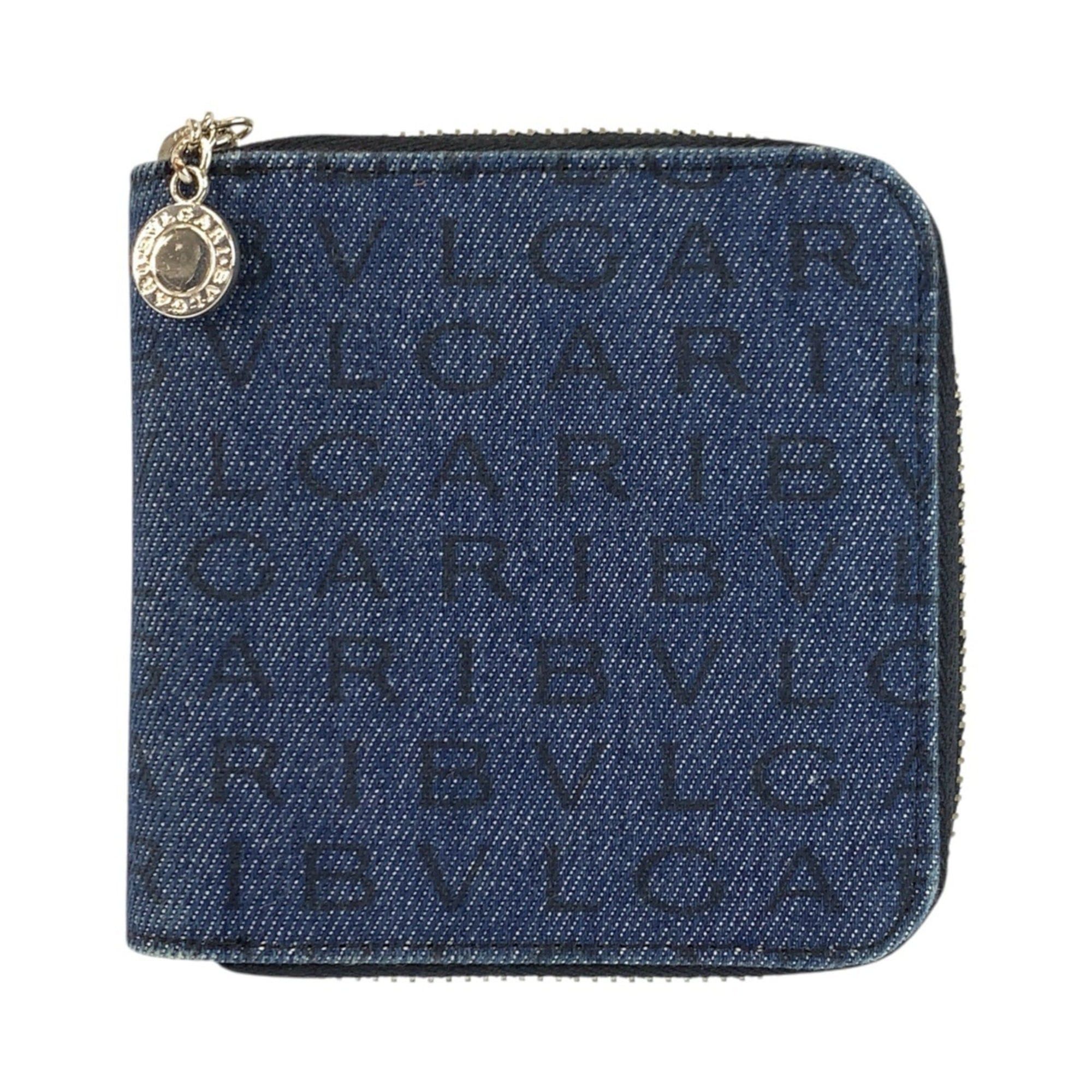 Bvlgari BVLGARI Logomania Blue Black Silver Hardware Denim Leather Folding Wallet Compact for Women Size ONE SIZE - 1 Thumbnail