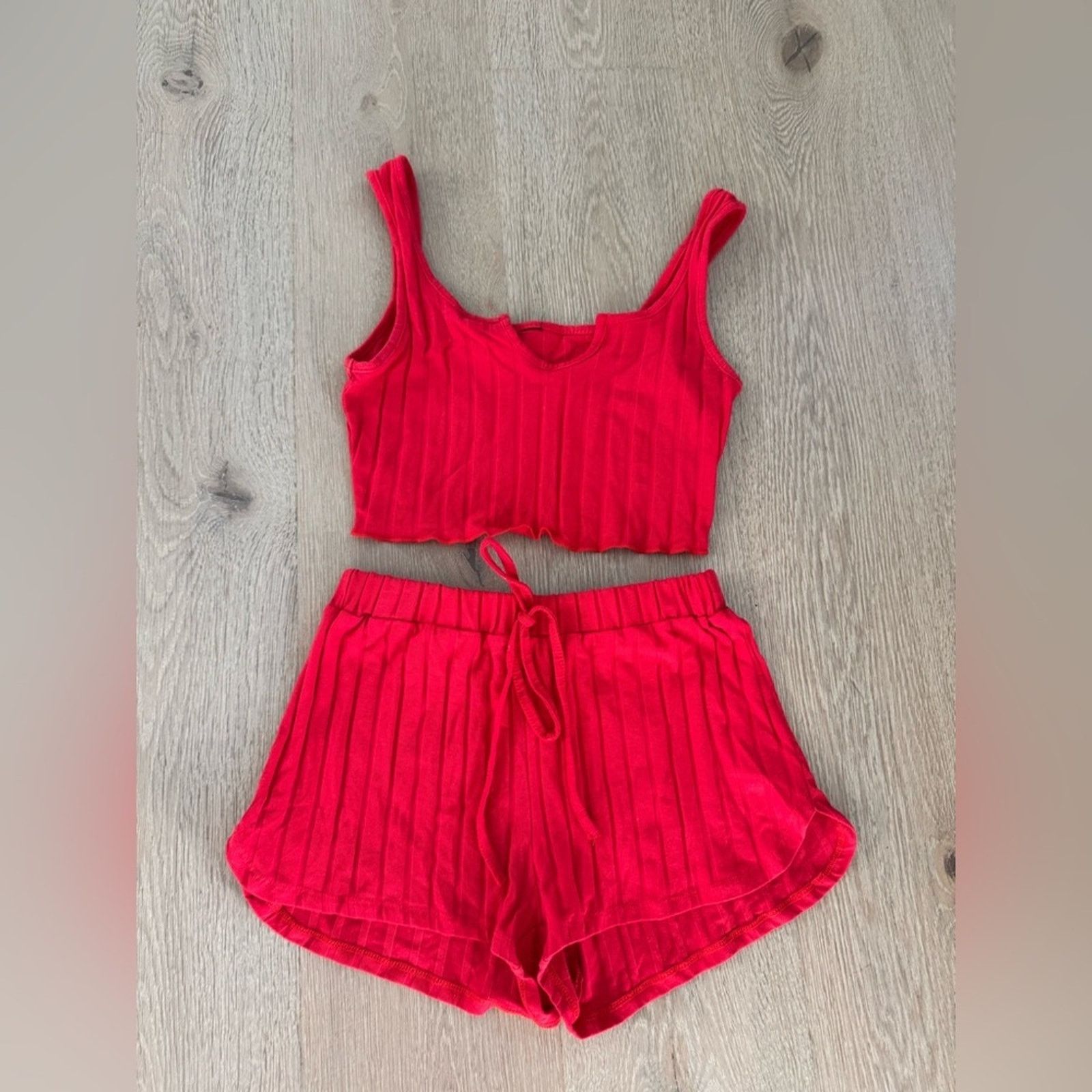 Other Vibrant Red Ribbed Top and Shorts Set size XS Size 26" / US 2 / IT 38 - 1 Thumbnail