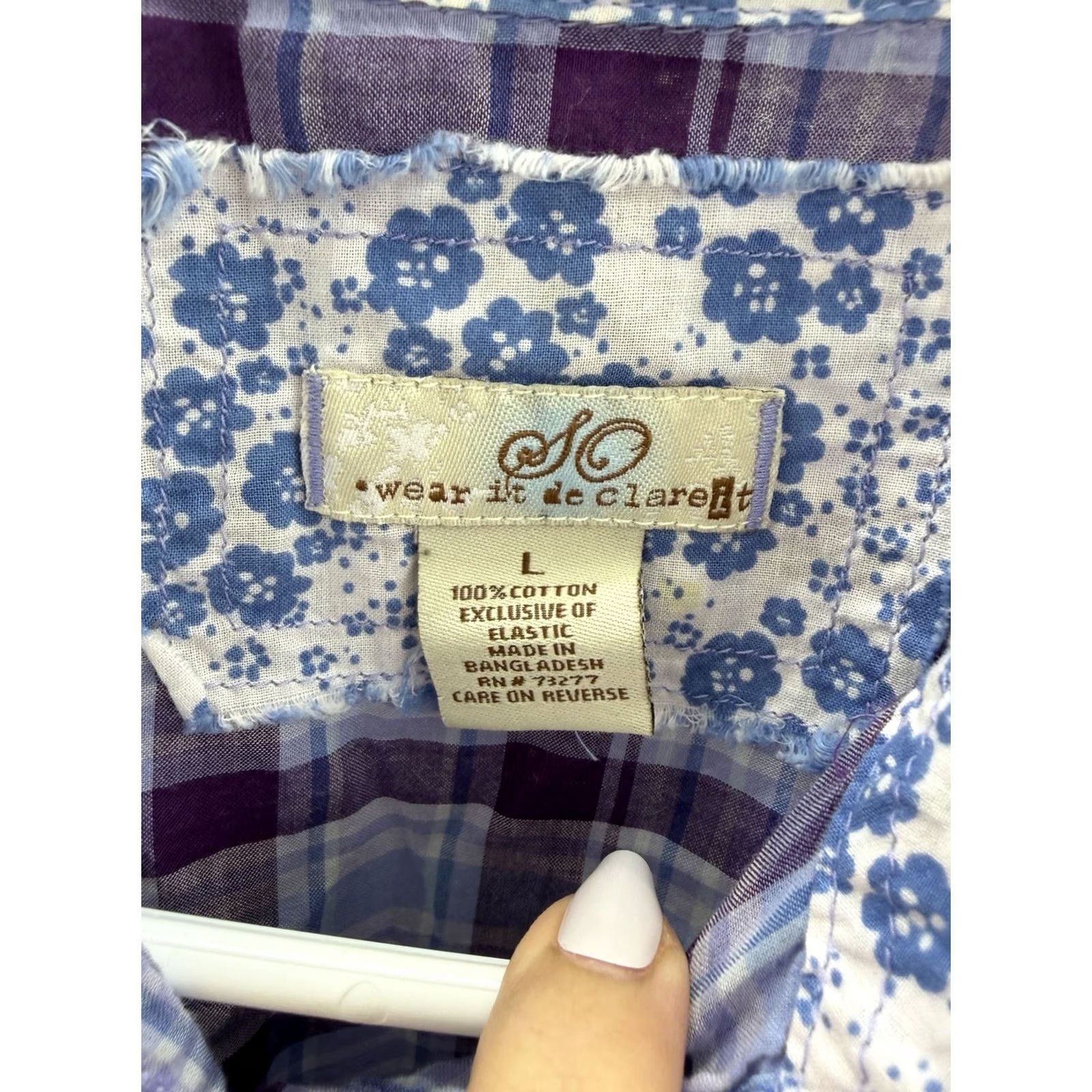 Vintage SO Blouse Shirt Purple Plaid Cap Sleeve Collared 2000s Y2K Women Regular L XS? Size L / US 10 / IT 46 - 3 Thumbnail
