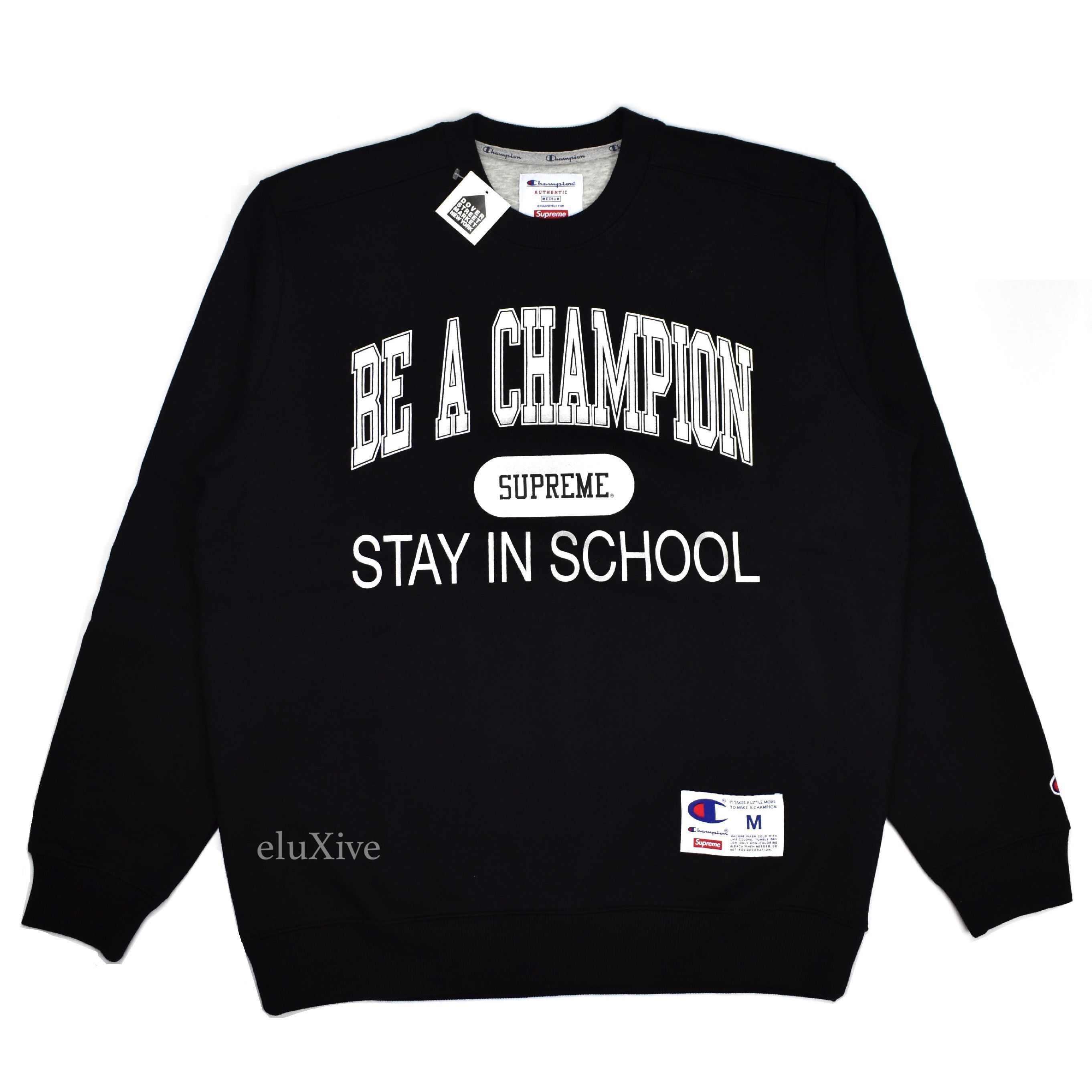 Champion × Supreme Stay in School Logo Sweatshirt Black DS Size US M / EU 48-50 / 2 - 1 Preview