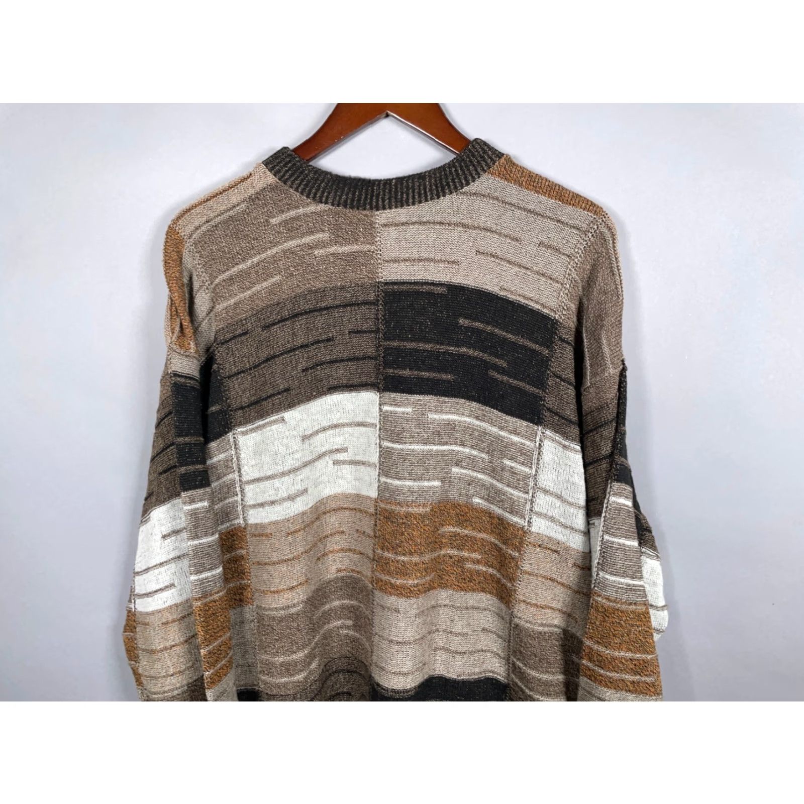 Vintage VINTAGE Alan Stuart Men's Sweater Pullover Chunky-Knit Crew Neck Casual Fall Winter Medium Brown Check Acrylic 80s Retro Size US M / EU 48-50 / 2 - 5 Thumbnail