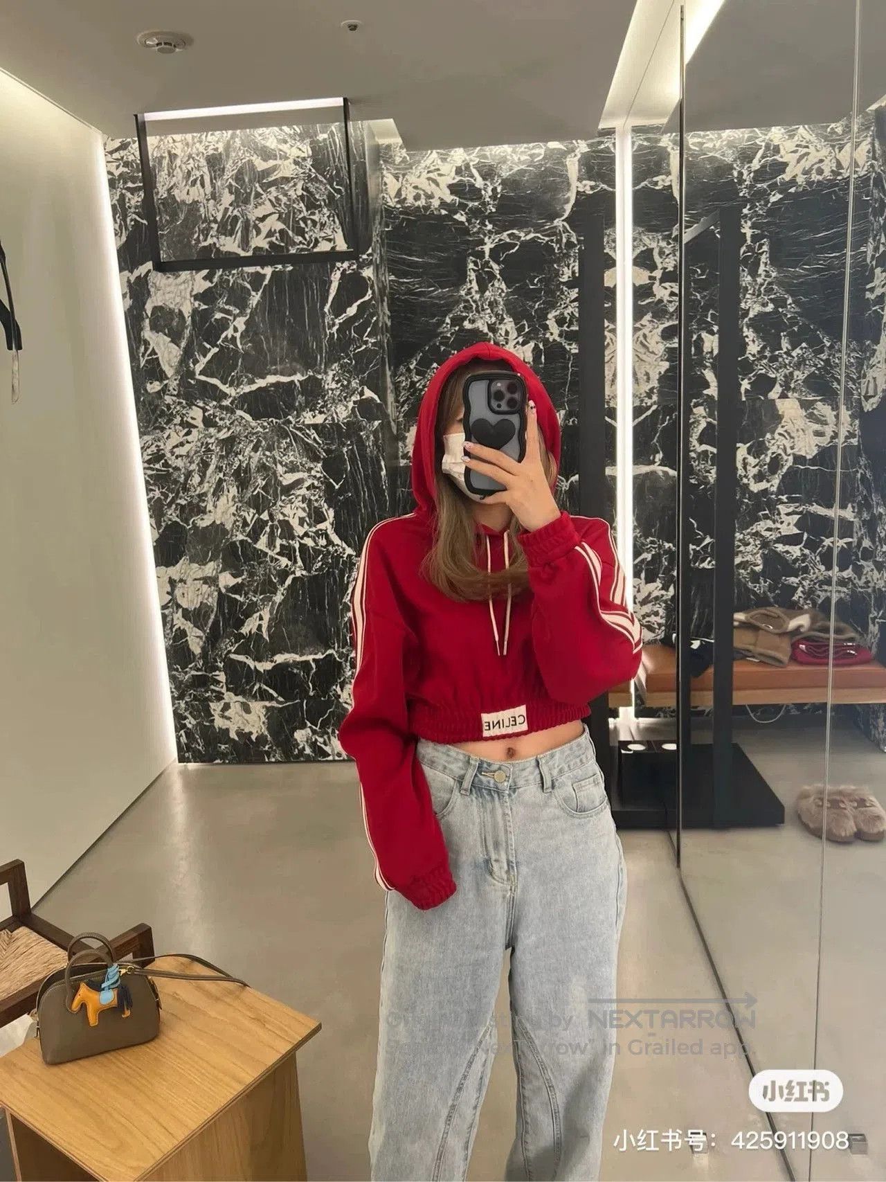 Celine celine red cropped hoodie with waist drawstring. Size S / US 4 / IT 40 - 4 Thumbnail