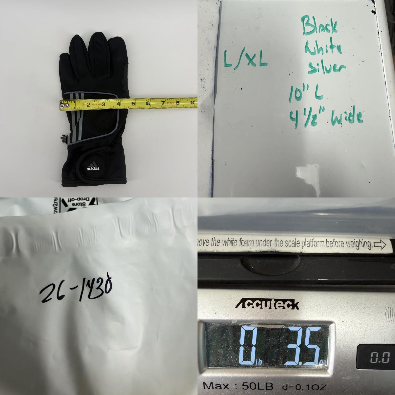 Adidas Adidas Gloves Mens L/XL 10" Black ClimaWarm Insulated Winter Glove Running Jogging Walking Outdoor Sports Grip Patches Reflective 3-Stripes Mens L/XL Size ONE SIZE - 8 Thumbnail