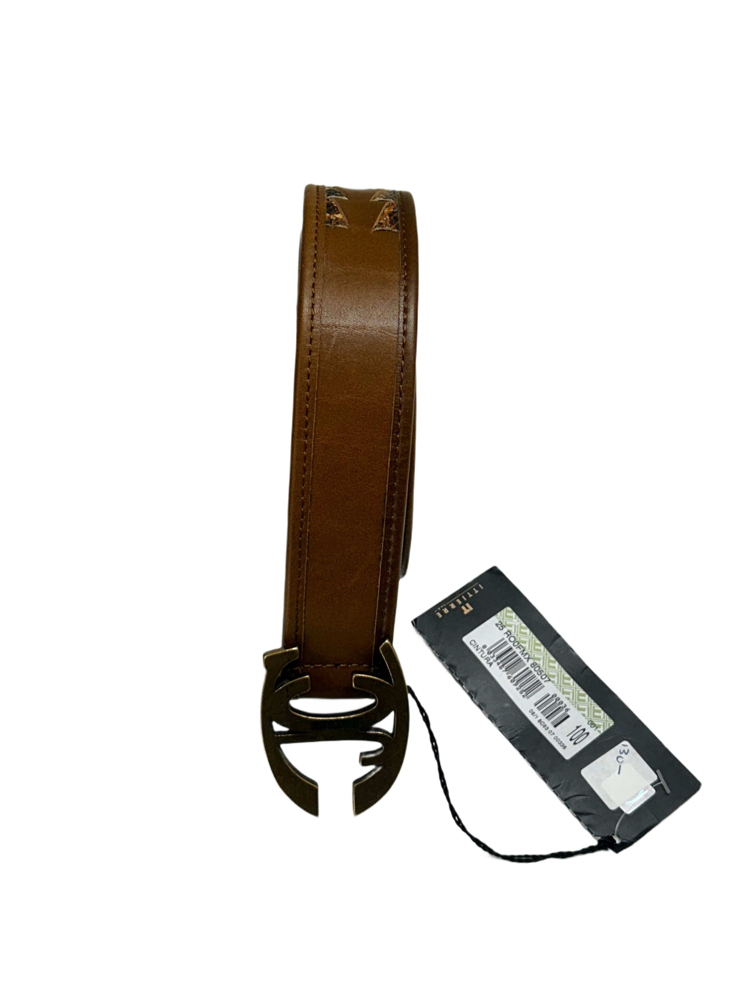Just Cavalli Just Cavalli Brown Leather Belt With Snake Skin Inserts Size 34 - 1 Thumbnail