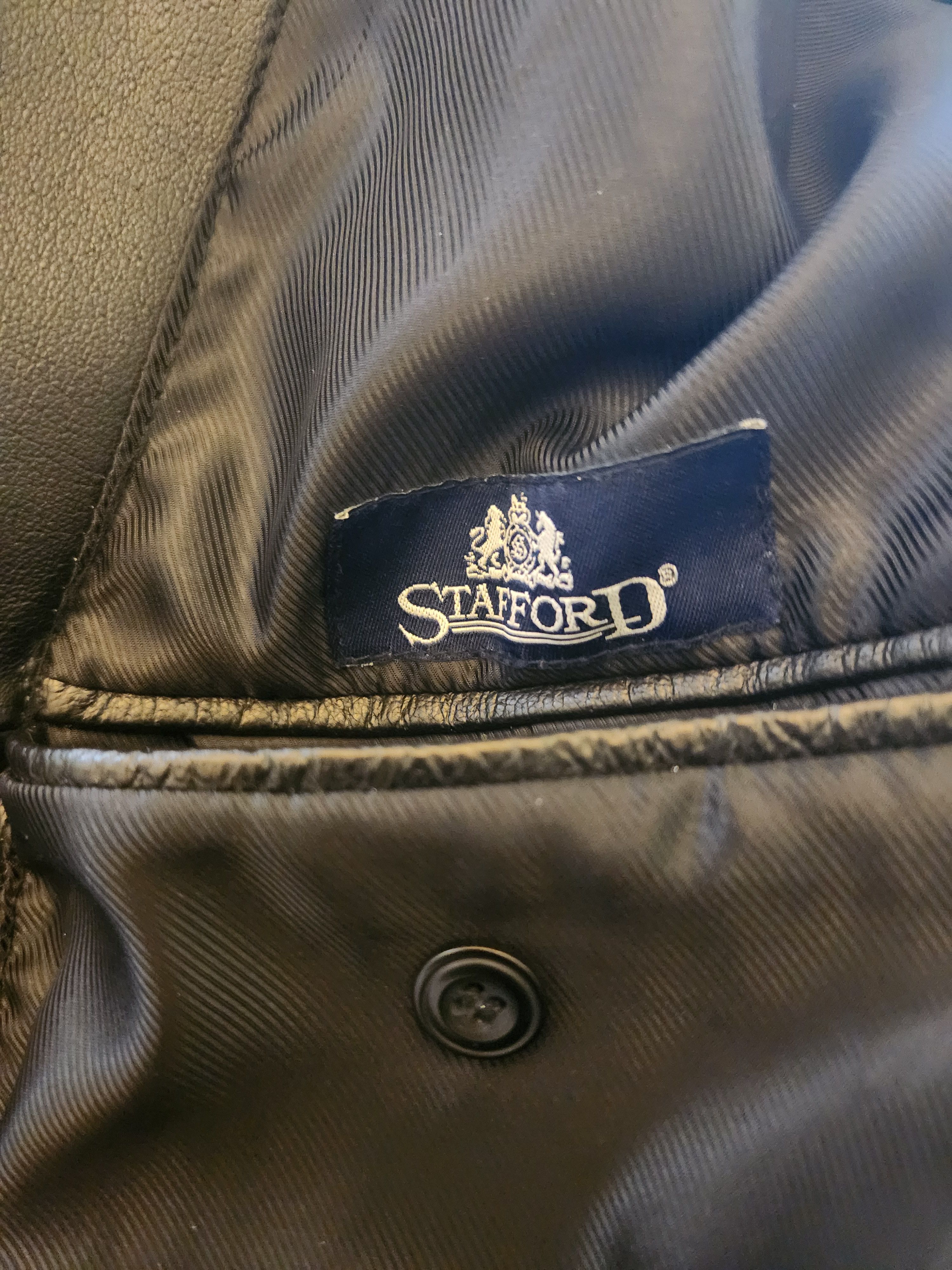 Stafford Men's 100% Leather Black Blazer Size 44R - 3 Thumbnail