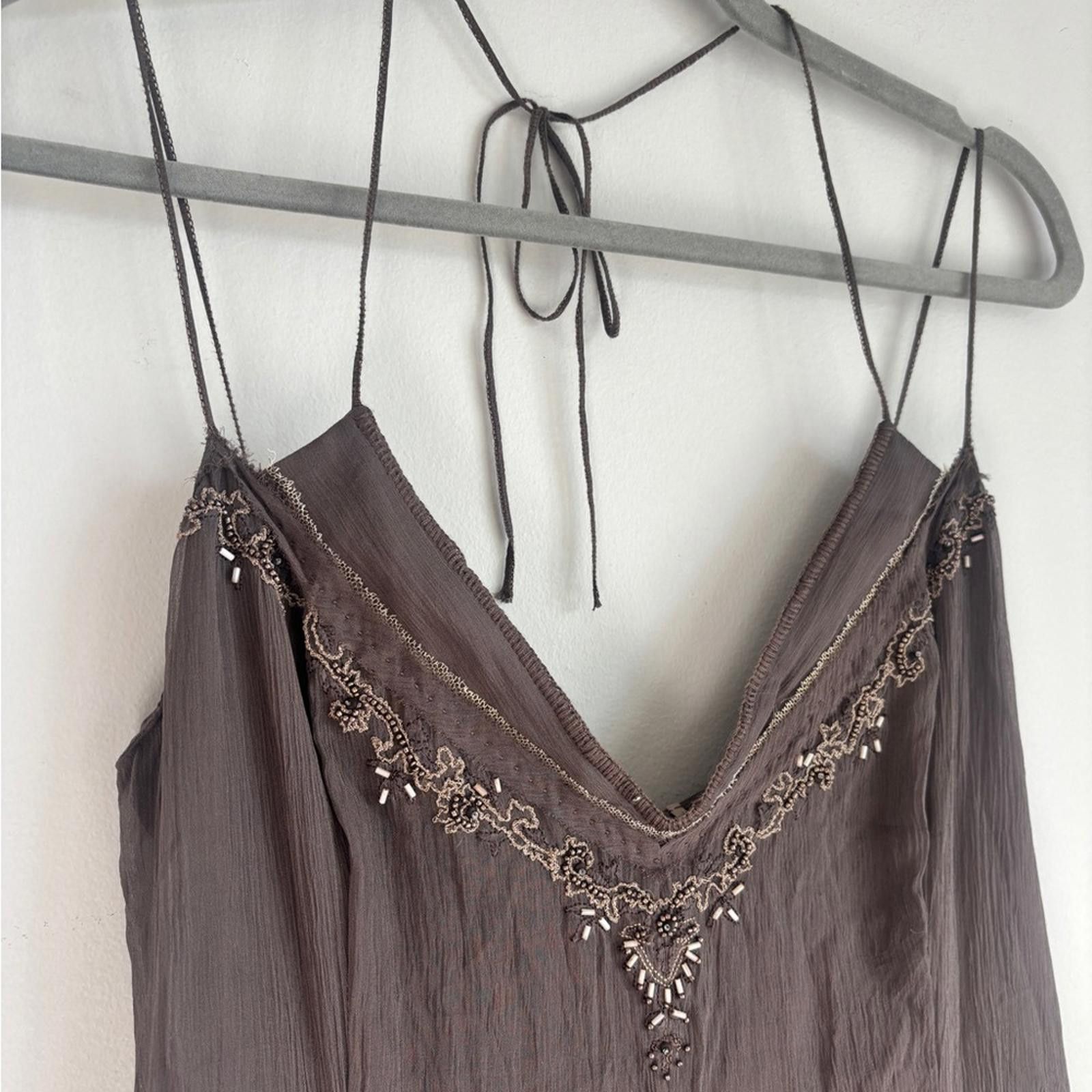 Elie Tahari Elie Tahari Brown V Neck Embroidered 100% Silk Dress Size XL / US 12-14 / IT 48-50 - 2 Thumbnail