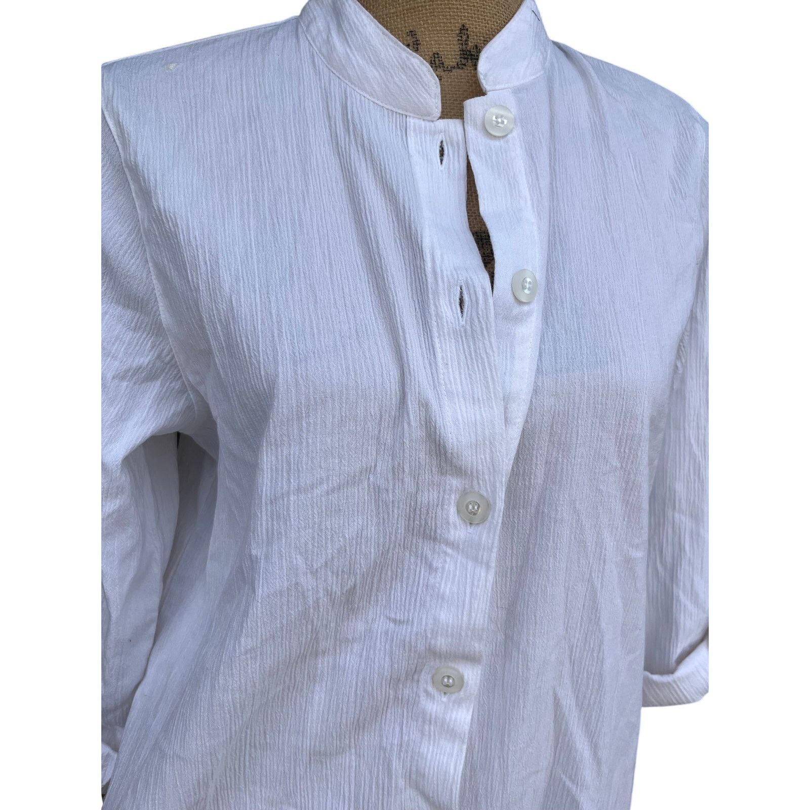 Other × Vintage The Tog Shop Y2K Vintage White Linen Mandarin Dress Small Size S / US 4 / IT 40 - 3 Thumbnail
