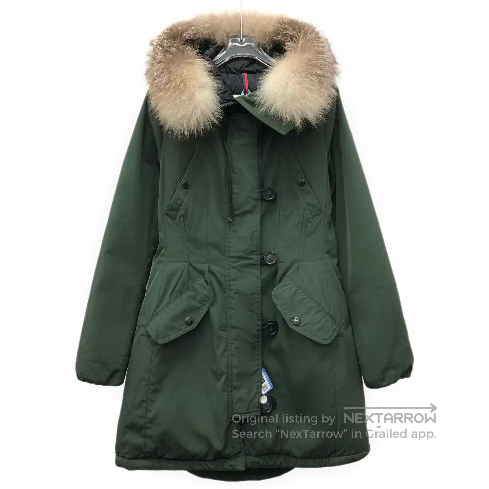Moncler Moncler Dark Green Hooded Faux Fur Belted Long-sleeve Down Size M / US 6-8 / IT 42-44 - 1 Thumbnail