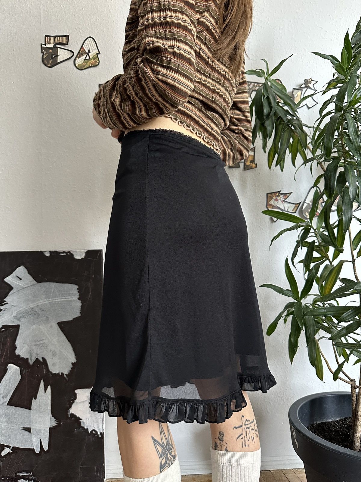 Morgan Homme × Vintage Morgan de Toi Vinrage Mesh Lace Trim Goth Midi Skirt Size 30" / US 8 / IT 44 - 7 Thumbnail