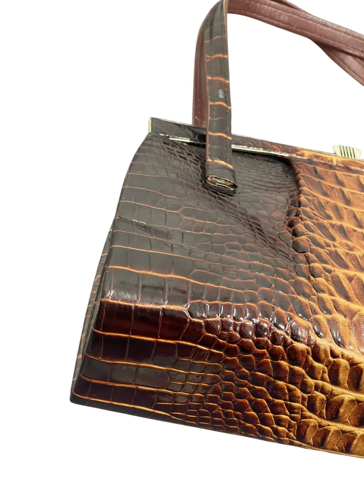 Genuine Leather Crocodile Skin Leather Vtg 60s Kawano Japan Hand Bag 8🟩 Size ONE SIZE - 15 Thumbnail