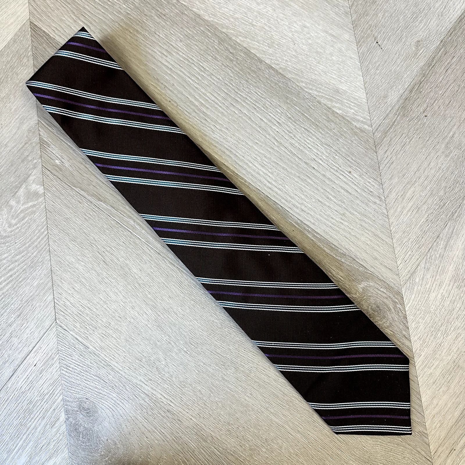 Hickey Freeman Hickey Freeman Brown Diagonal Stripe Silk Tie Blue White Size ONE SIZE - 3 Thumbnail