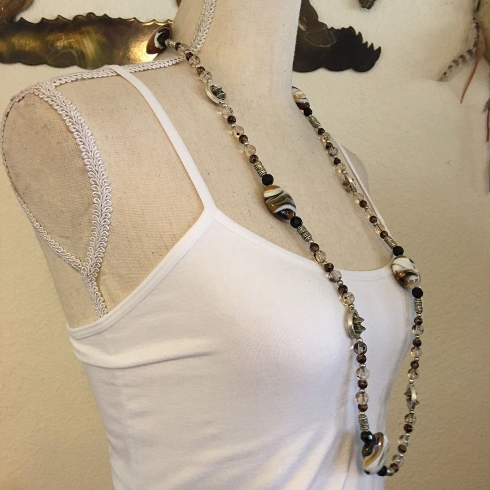 Jewelry Gorgeous handmade marbled glass bead long necklace Size ONE SIZE - 2 Thumbnail