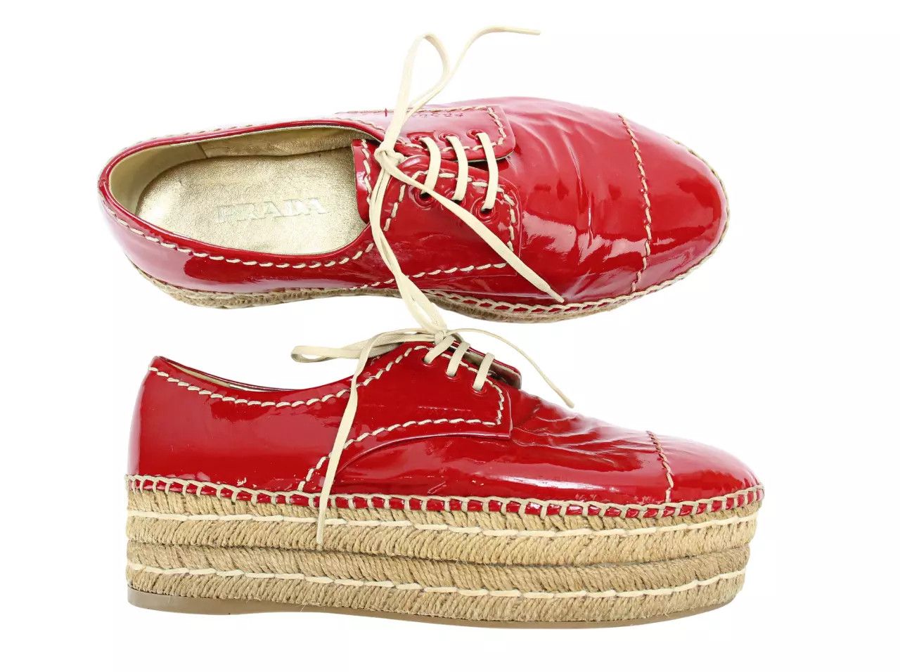 Prada PRADA Women's EU 36.5 Red Patent Leather Lace Up Espadrille Size US 6.5 / IT 36.5 - 17 Thumbnail