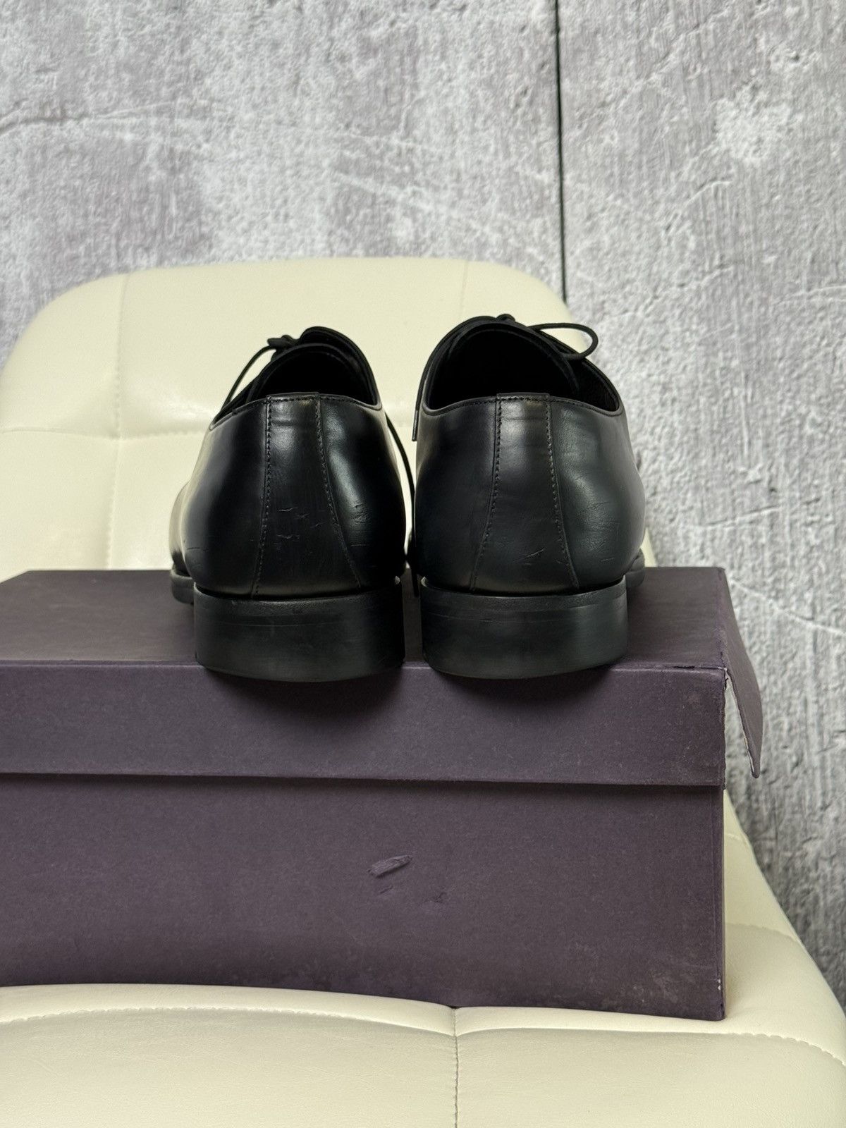 Prada Prada Black Leather Apron Toe Derby Men’s Dress Shoes Italy Size US 11 / EU 44 - 19 Thumbnail