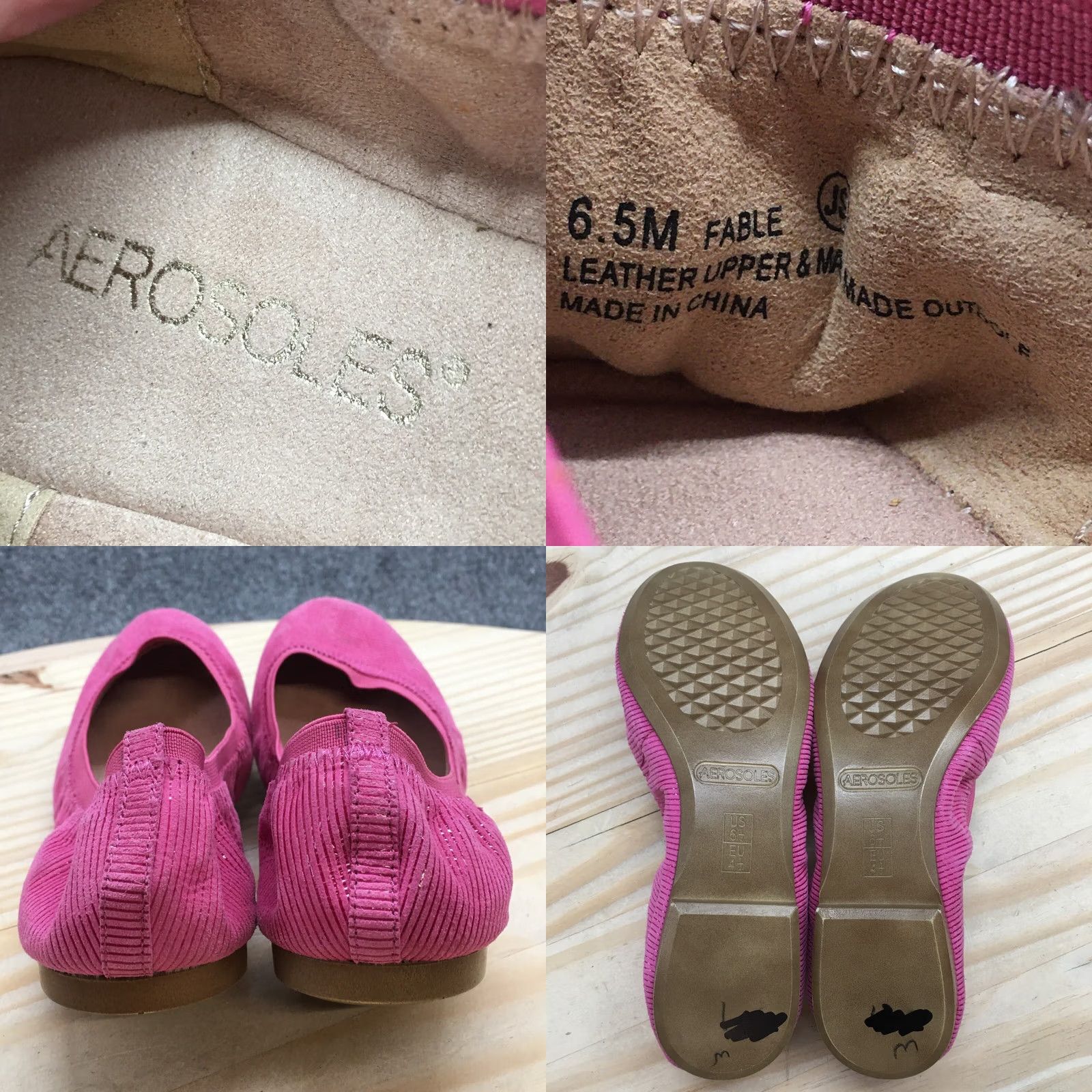 Vintage Aerosoles Ballet Flats Womens 6.5M Pink Fable Round Toe Casual Comfort Suede Size US 7 / IT 37 - 8 Thumbnail