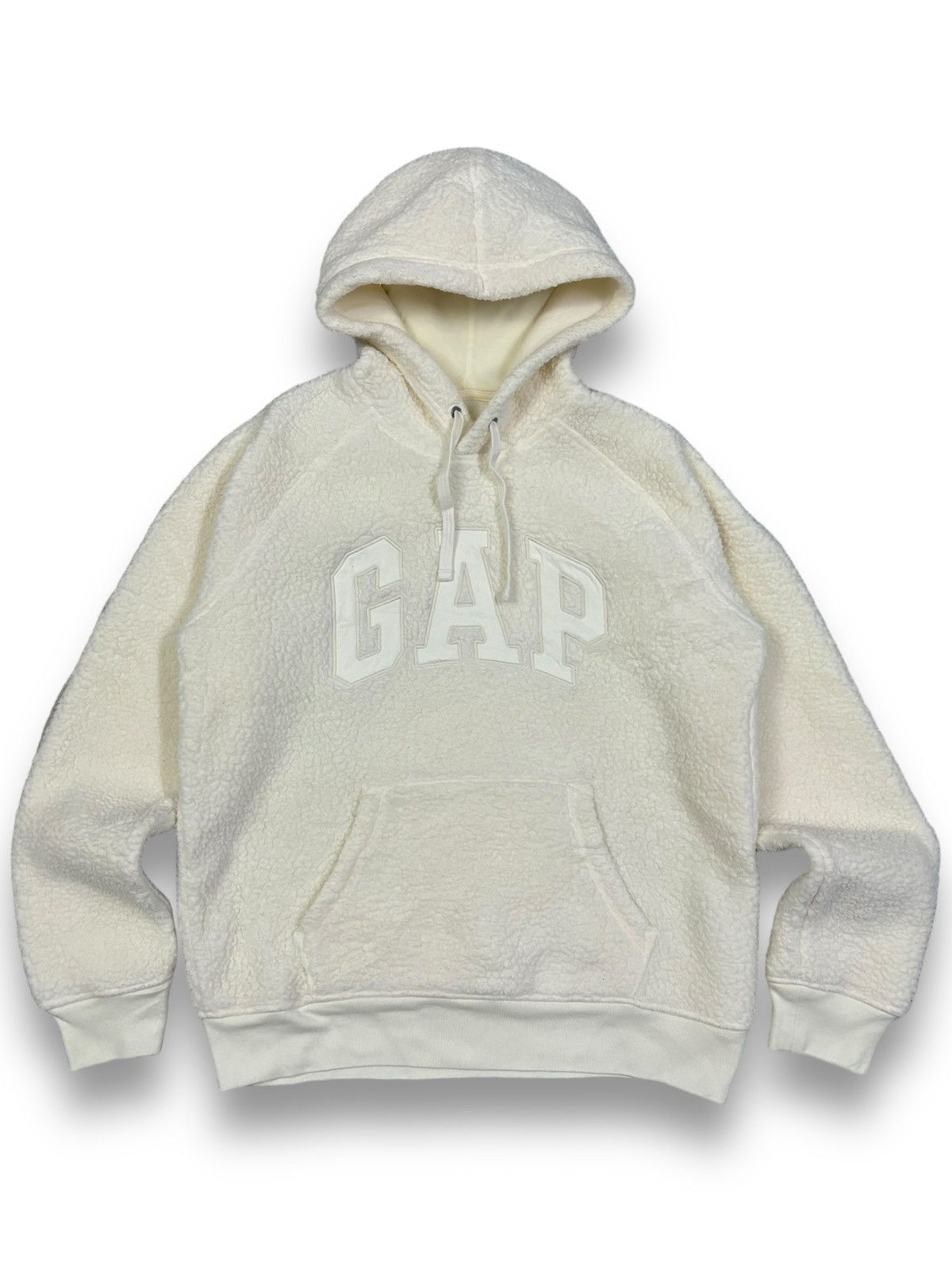 Gap White Cream Big Logo Sherpa Pullover Hoodie