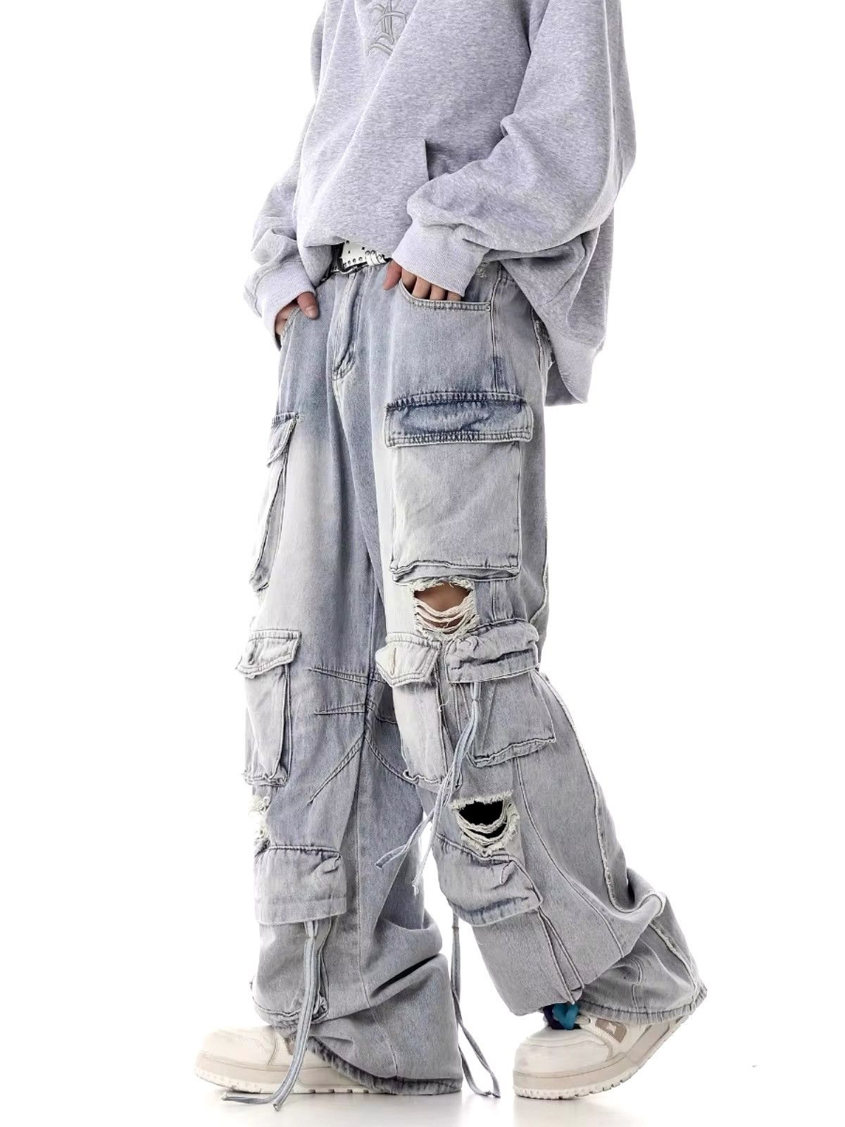Other Street Hip Hop Grunge Ripped Wide Leg Jeans Pants Size US 32 / EU 48 - 2 Thumbnail