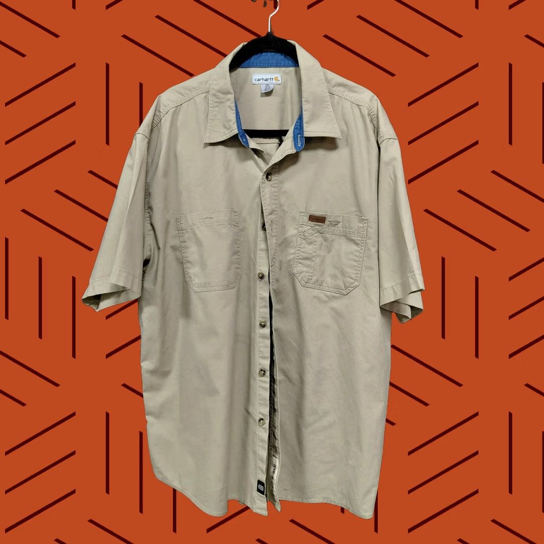 Carhartt Carhartt Men's Short Sleeve Button-Up Shirt Beige Solid Collared Size 2XL Size US XXL / EU 58 / 5 - 1 Thumbnail