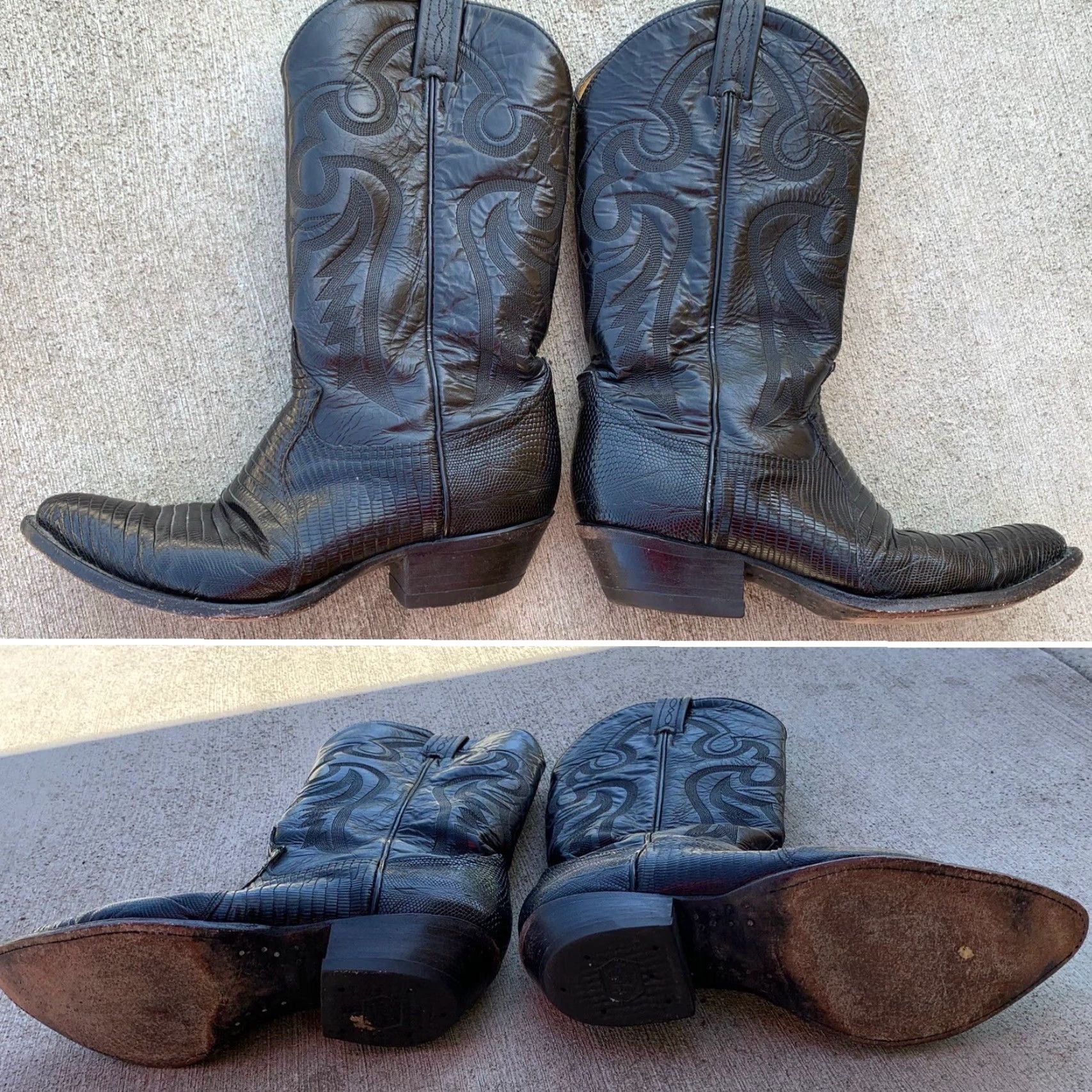 Tony Lama Tony Lama Boots Western Cowboy Men 8.5 D Black Leather Upper 8843 Made in USA Leather Lizard 8.5 D Boots Men Size US 9 / EU 42 - 4 Thumbnail