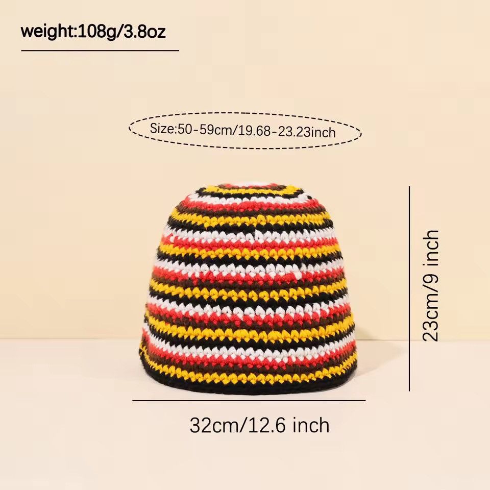 Handmade Retro Striped Handmade Knitted Hat Size ONE SIZE - 3 Thumbnail