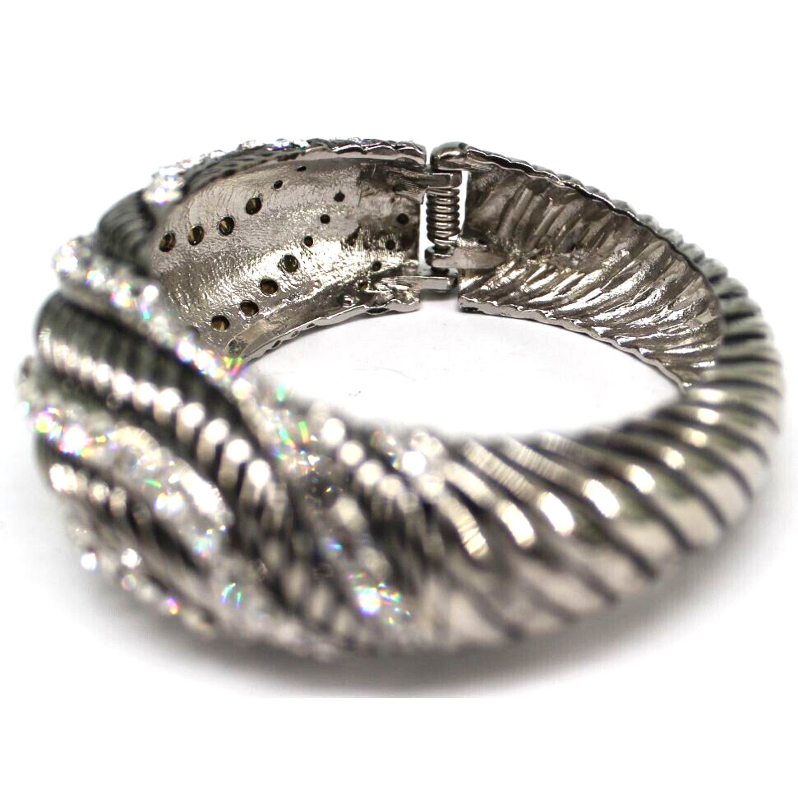 Other Stunning Rhinestone Silvertone Cuff Bracelet Waves Magnetic Size ONE SIZE - 3 Thumbnail
