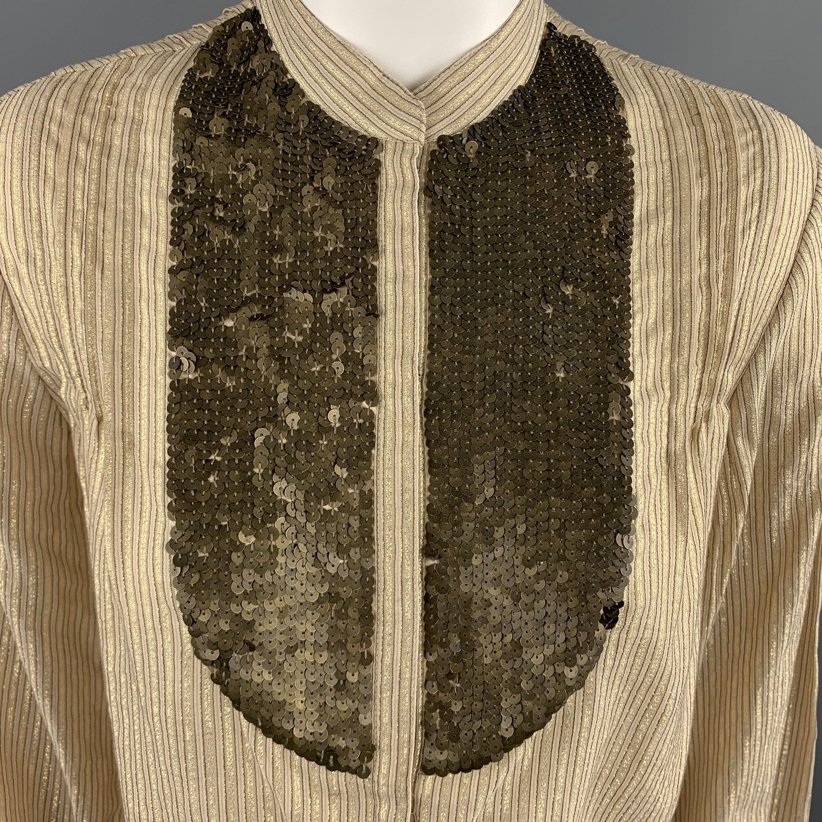 3.1 Phillip Lim 3.1 PHILLIP LIM 4 Gold Metallic Striped Sequin Bib Blouse Size S / US 4 / IT 40 - 2 Thumbnail