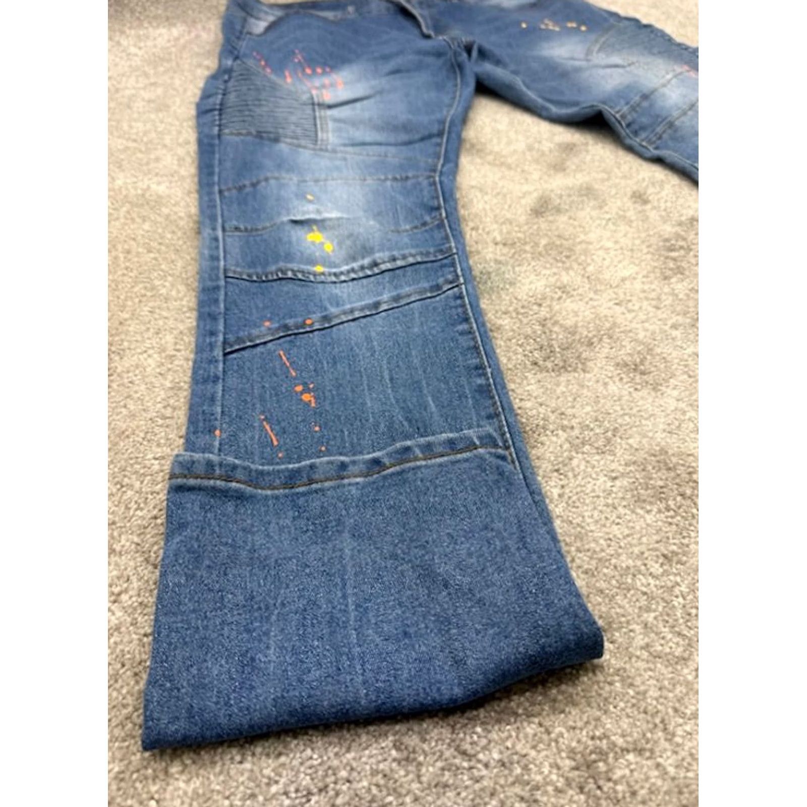 Vintage M Society Jeans Mens 36x32 Blue Denim Distressed Skinny Paint Splatter Ribbed Jeans Size US 36 / EU 52 - 2 Thumbnail