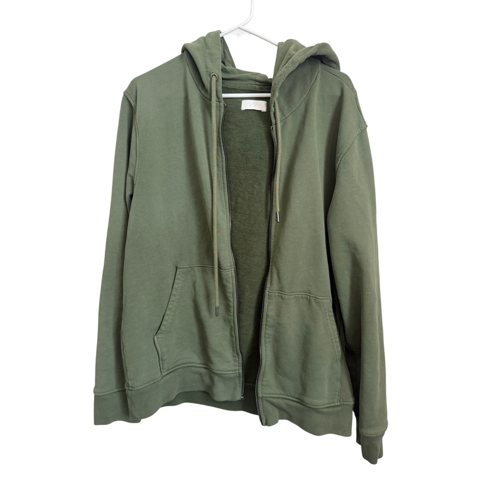 7 For All Mankind 7 For All Mankind Zip Hoodie Olive Green 100% Cotton L Size L / US 10 / IT 46 - 1 Thumbnail