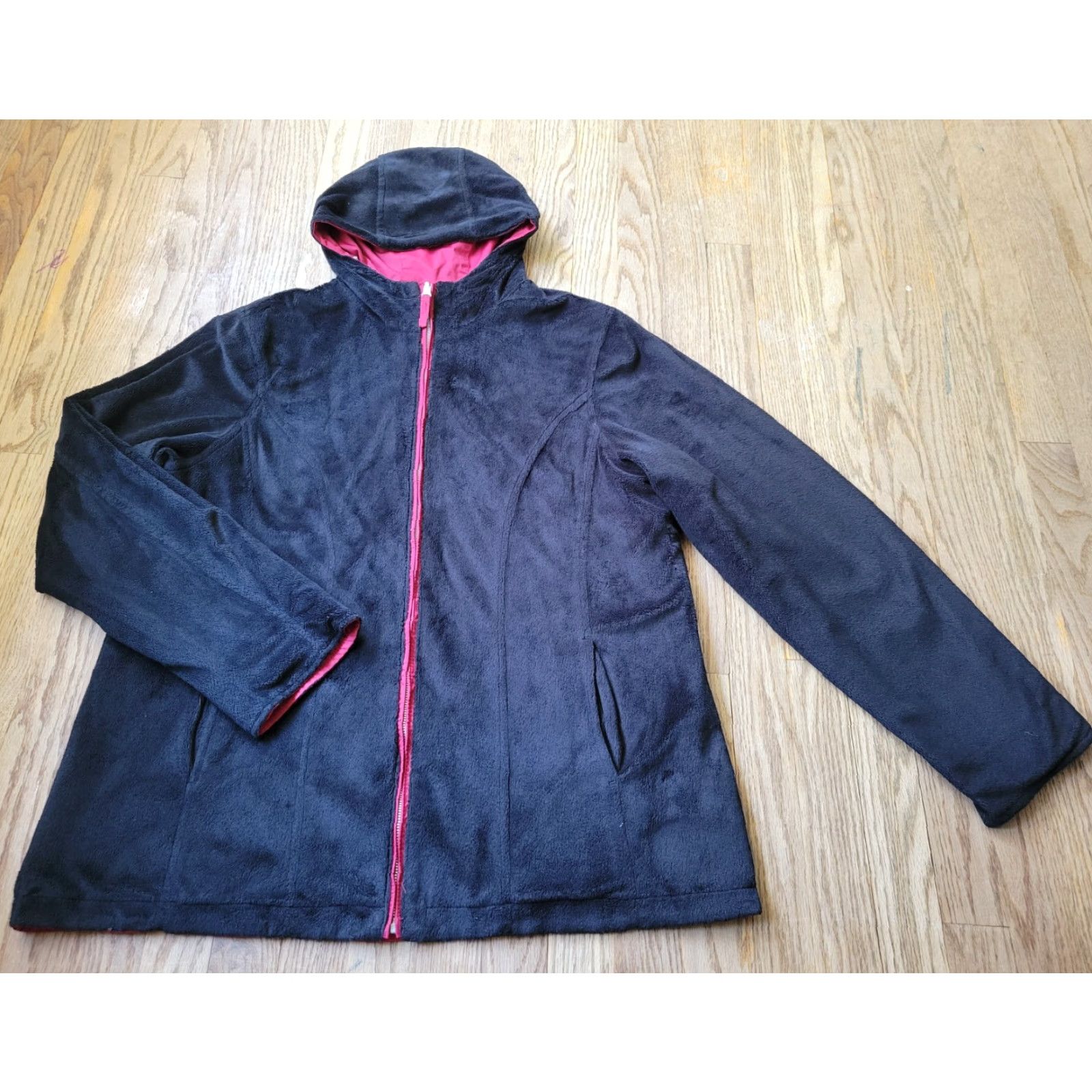 Free Country VINTAGE Free Country Jacket Reversible Women XL Red Black Fleece Hood Windbreaker Long Sleeve Polyester Size XL / US 12-14 / IT 48-50 - 7 Thumbnail