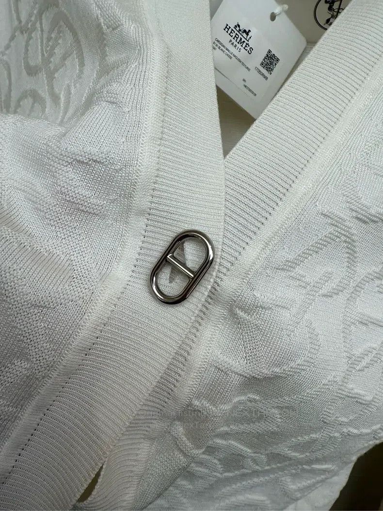Hermes Hermes White Knit with Silk and Cotton, Pig Nose Pattern, Size XS / US 0-2 / IT 36-38 - 6 Thumbnail