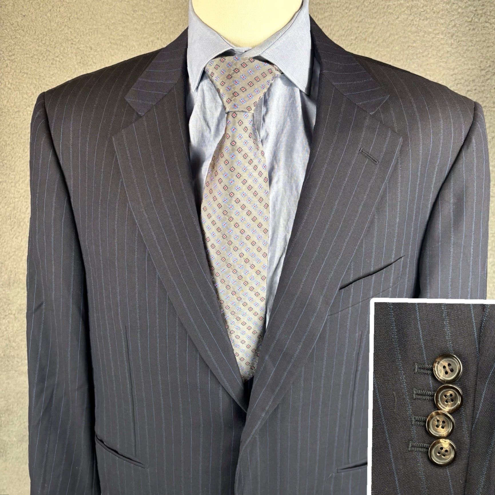 Pal Zileri Pal Zileri Loro Piana Blazer 44L Navy Pinstripe Wool Italy Blazer Men 44 Long Notch Lapel Double-Vented Wool Italy Blazer, Dry Clean Only, Brown? Size 44R - 2 Thumbnail