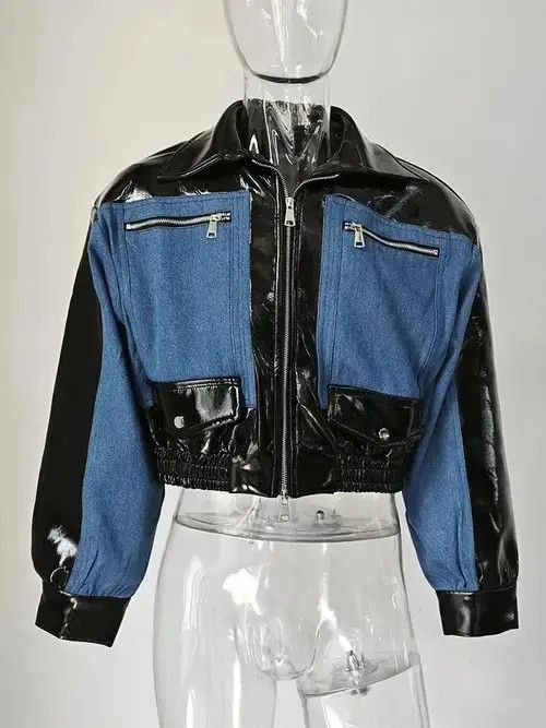 VIBE Design patchwork denim leather jacket y2k Size US L / EU 52-54 / 3 - 2 Thumbnail