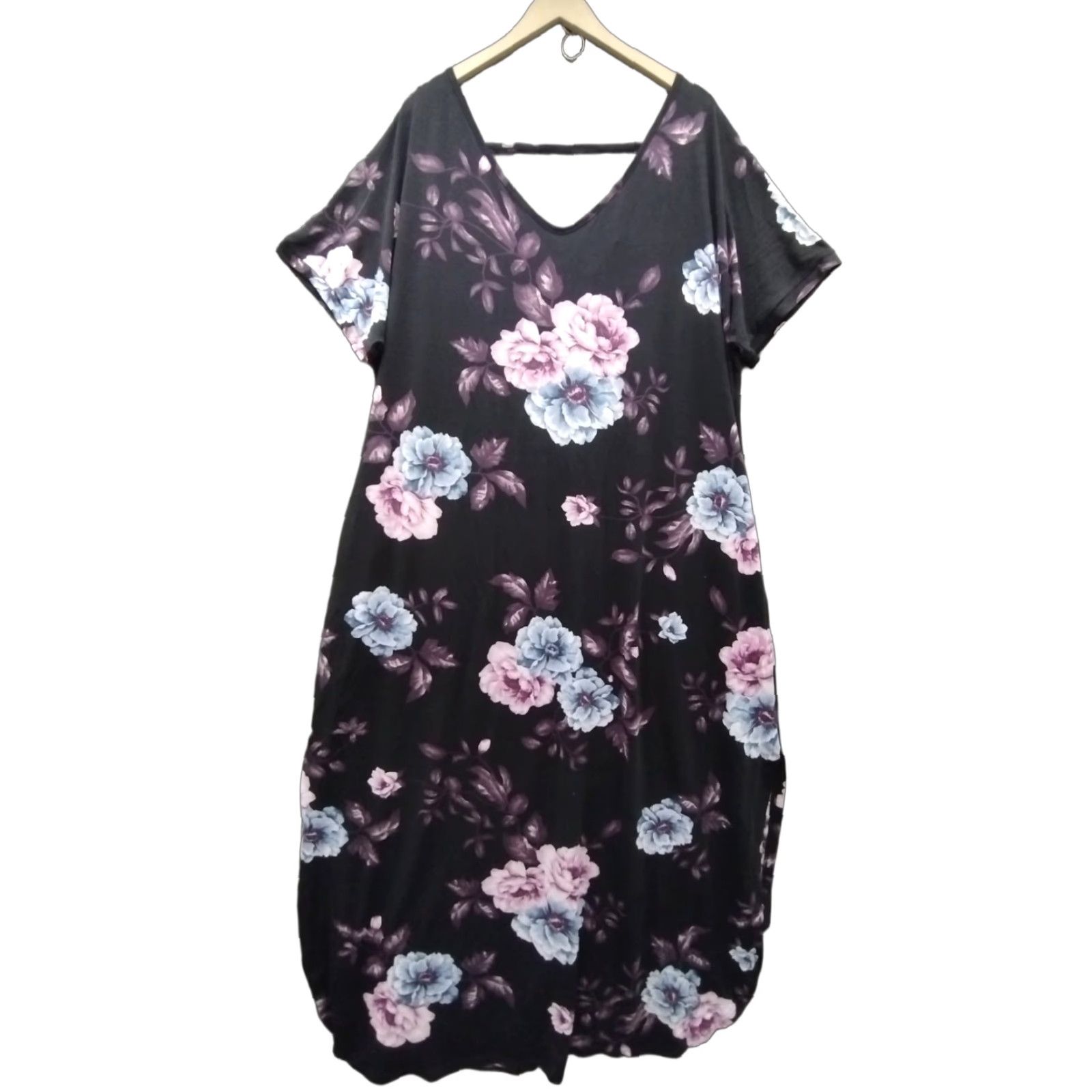 Vintage Nemidor Women's Casual Loose Pocket Long Dress Short Sleeve V-Neck Size 22 Size 40" / US 18 - 1 Thumbnail