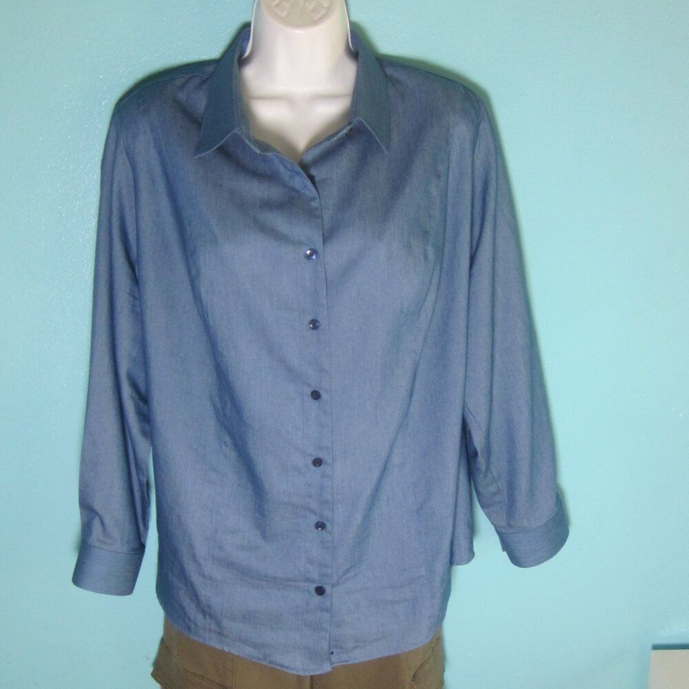 Marni Margi Kent Womans Button Front Denim Blue Casual Button Up Shirt XL 51" Bust Size XL / US 12-14 / IT 48-50 - 2 Thumbnail