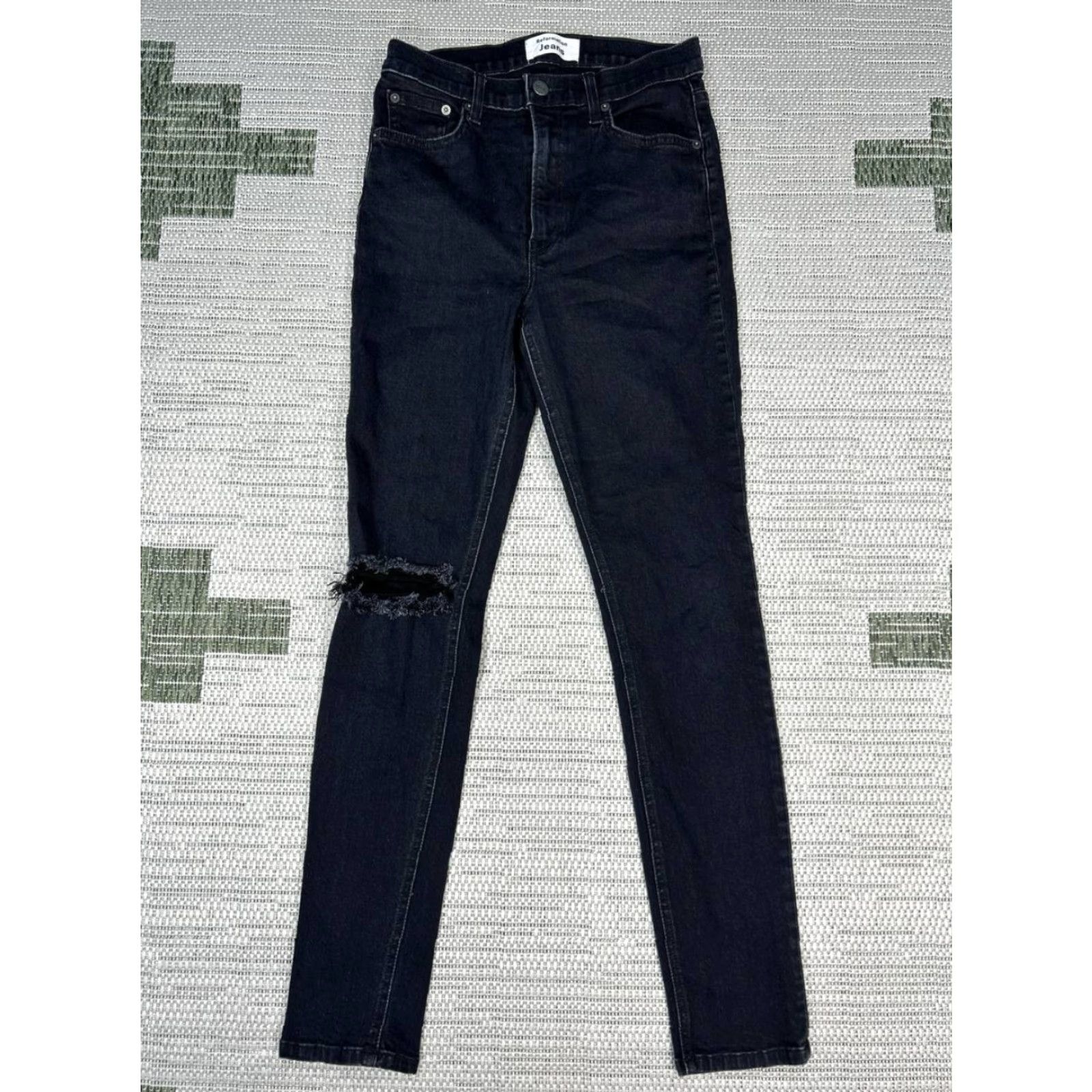 Reformation Reformation Jeans Womens 27 Black Denim Mid Rise Skinny Distressed Pockets 5-Pocket City Preppy Cotton Size 27" / US 4 / IT 40 - 2 Thumbnail