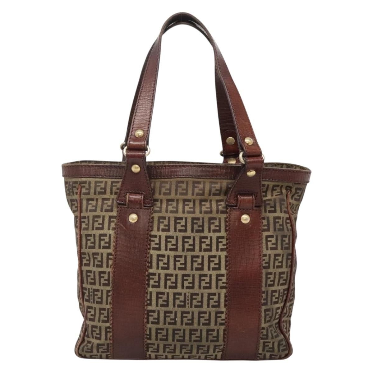 Fendi FENDI Zucchino Canvas Tote Bag Brown Gold Size ONE SIZE - 3 Thumbnail