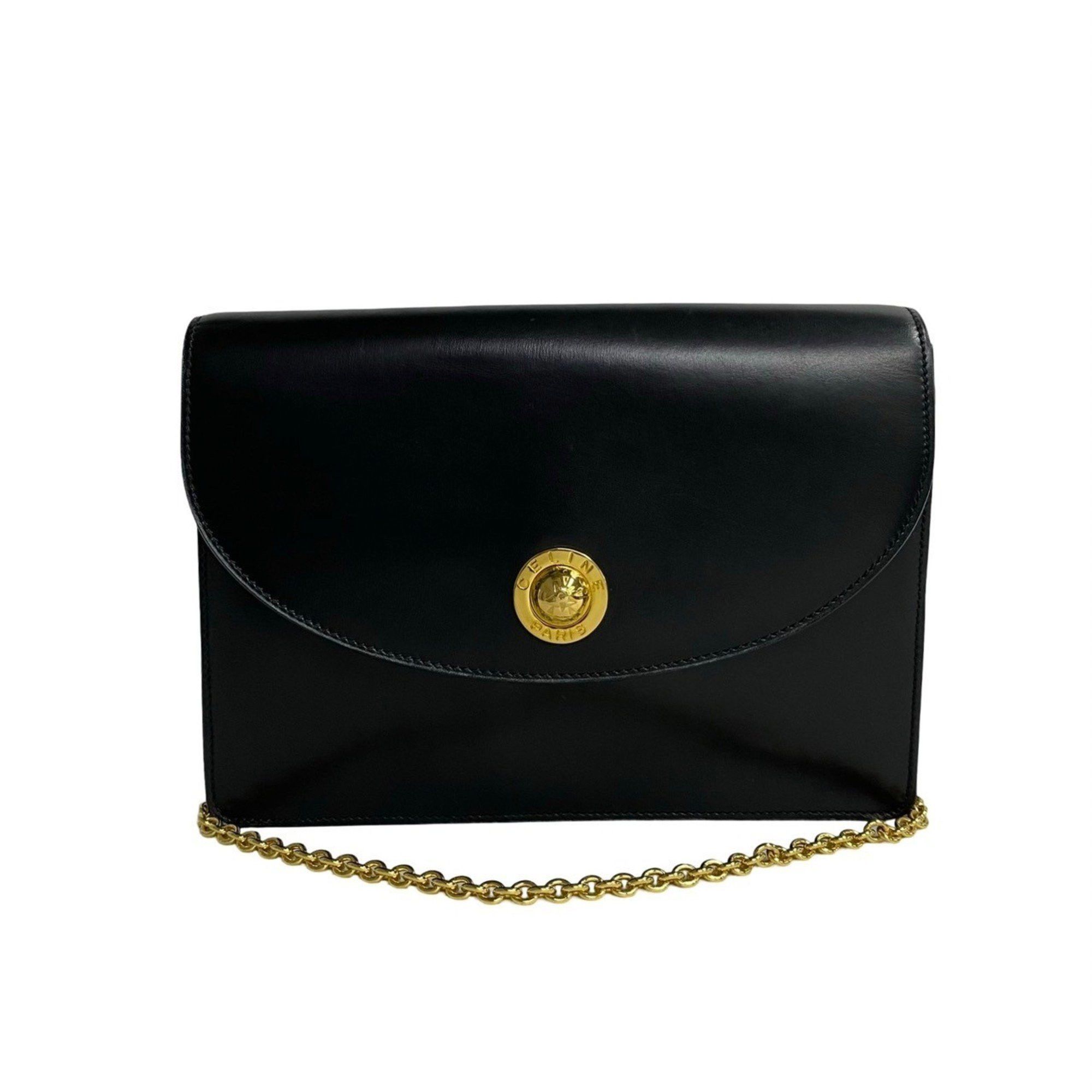 Celine CELINE Star Ball Logo Metal Hardware Leather Chain Mini Shoulder Bag Pochette Black 27434 Size ONE SIZE - 1 Thumbnail