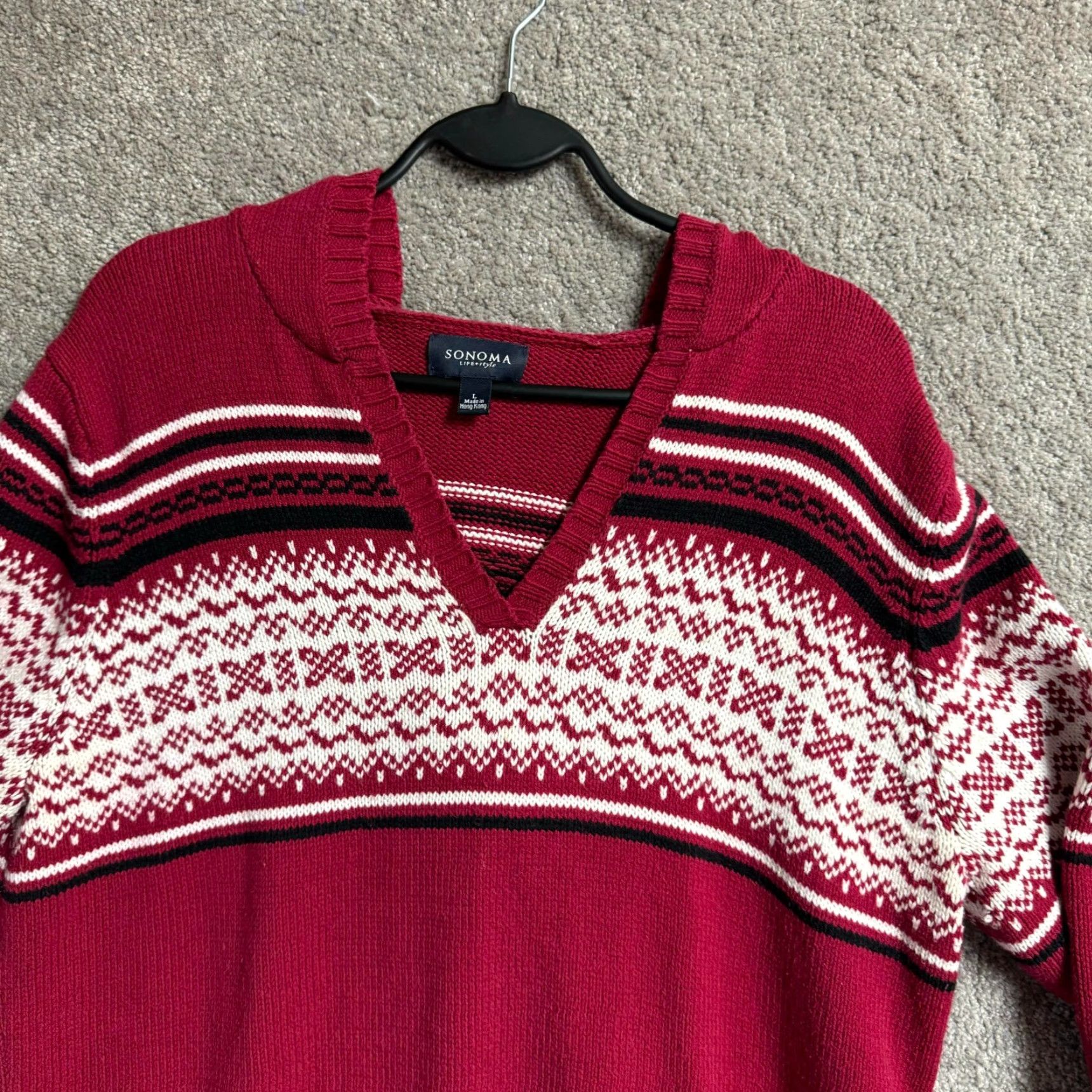 Vintage VINTAGE Sonoma Hooded Sweater Womens Large Fair Isle Grandpa 90s Christmas Knit Pullover Red Hot Retro Womens Size L / US 10 / IT 46 - 4 Thumbnail