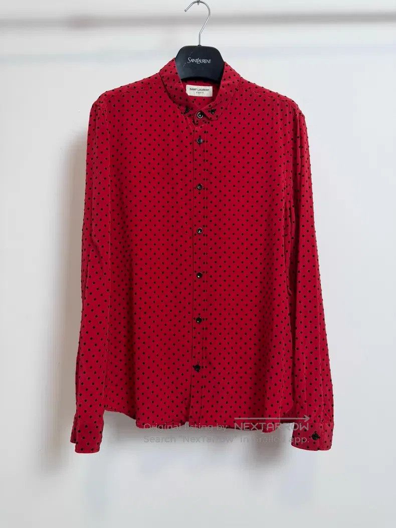 Saint Laurent Paris Saint Laurent Paris Silk Black and Red Flock Polka Dot Shi Size XS / US 0-2 / IT 36-38 - 1 Thumbnail