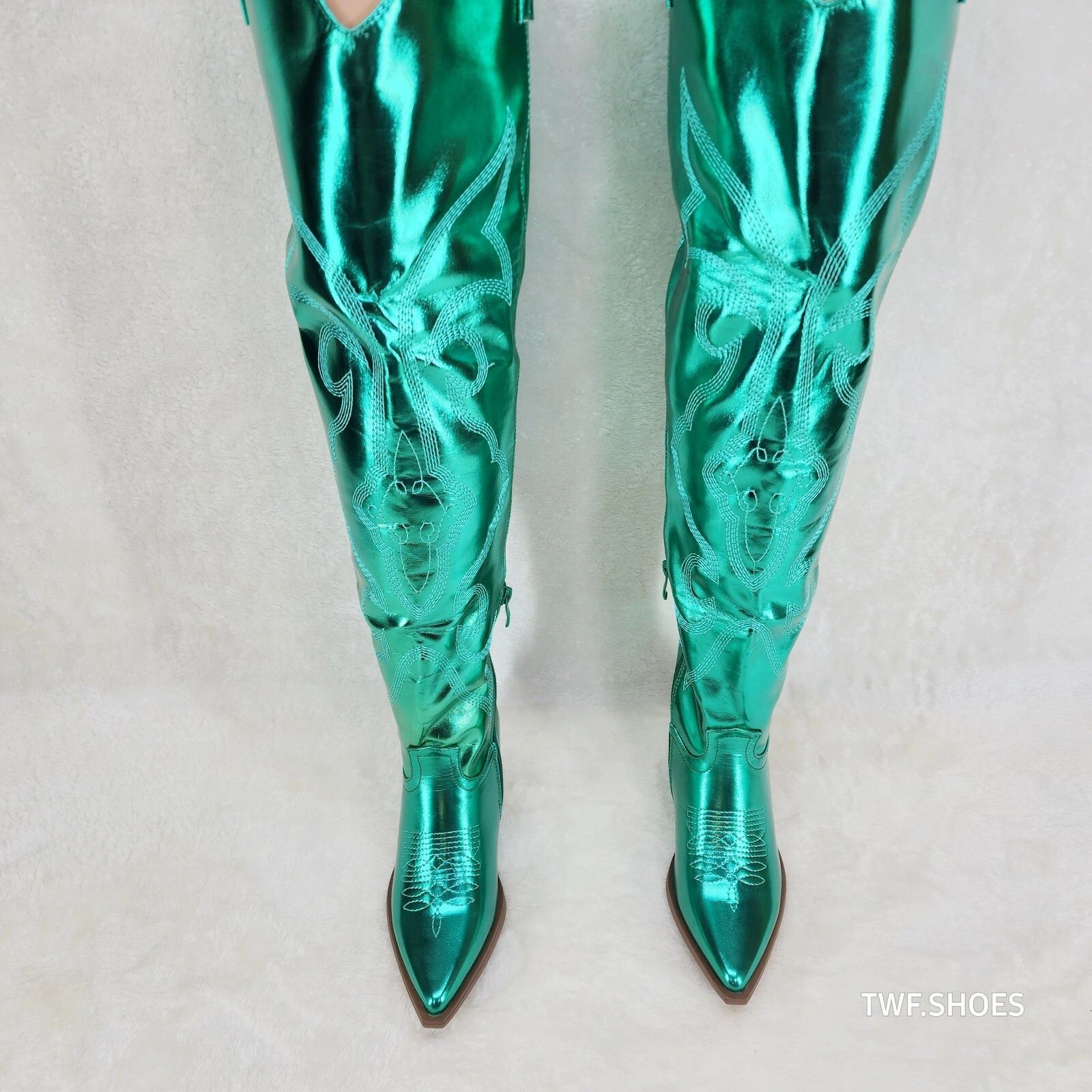 Other Country Disco Cowboy Metallic Green Western Cowgirl OTK Thig Size US 6 / IT 36 - 9 Thumbnail